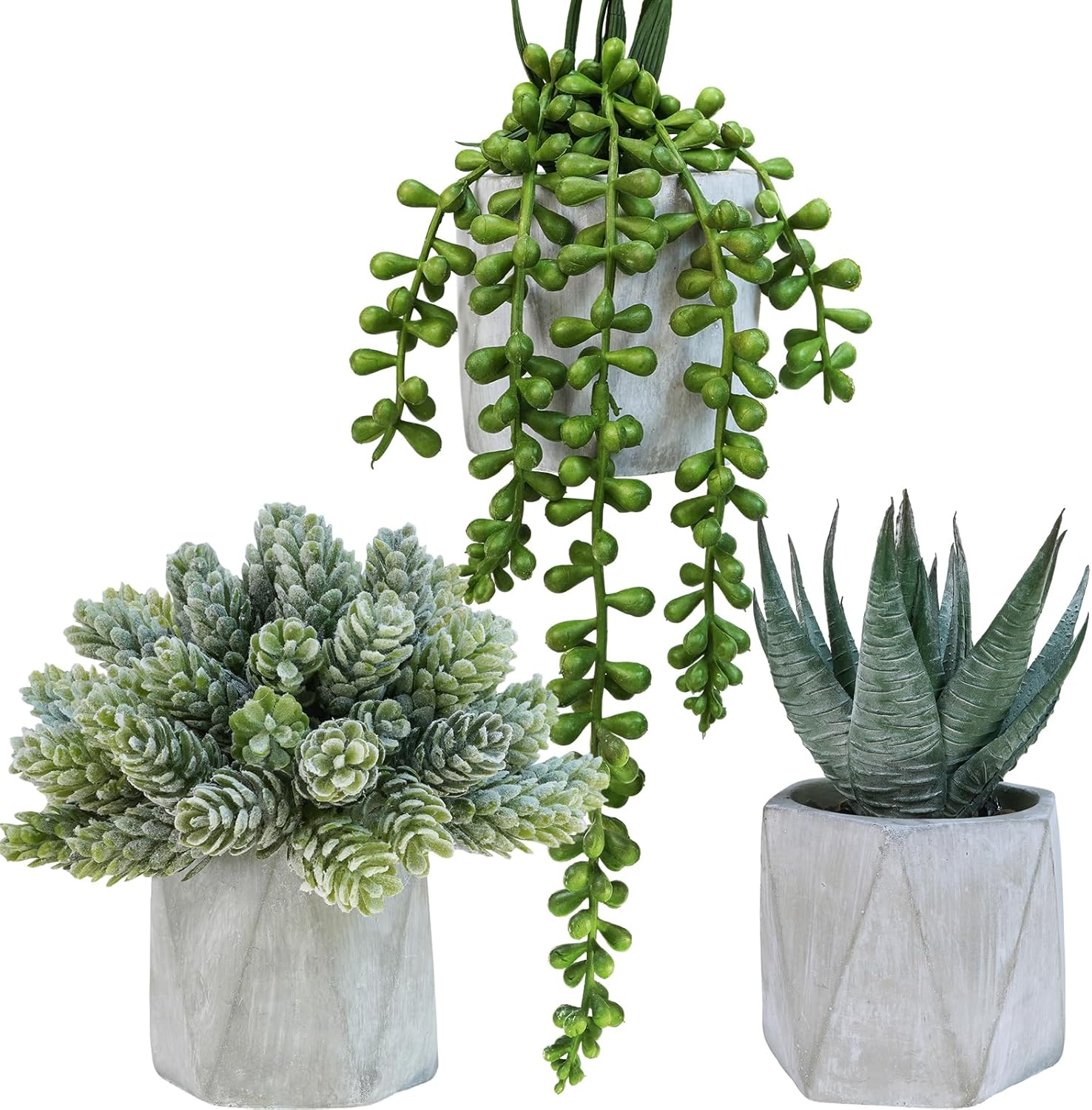 Winlyn Set of 3 Mini Artificial Succulent Plants in Gray Hexagon Ceramic Pots