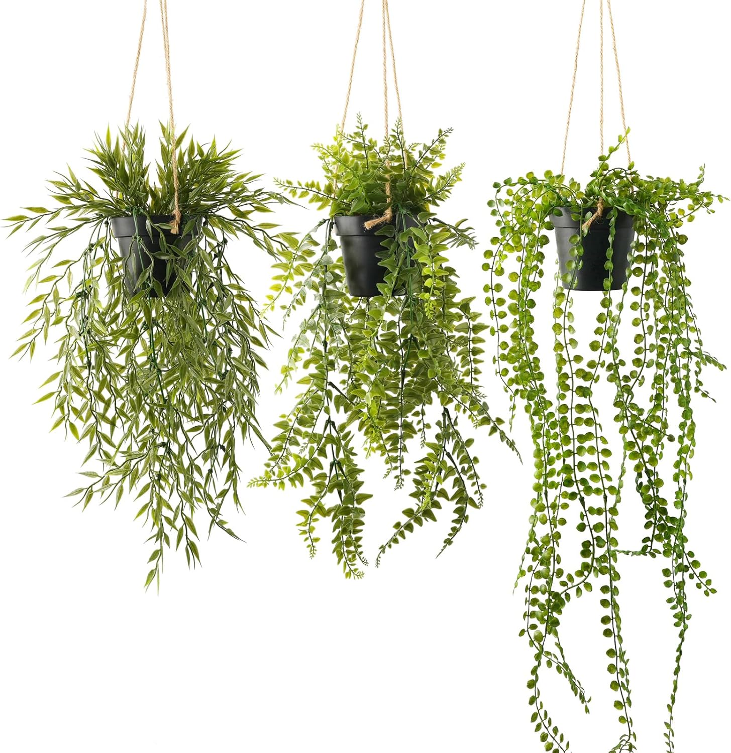 3 Packs Fake Hanging Plants with Pots and Twines for Wall Decor
