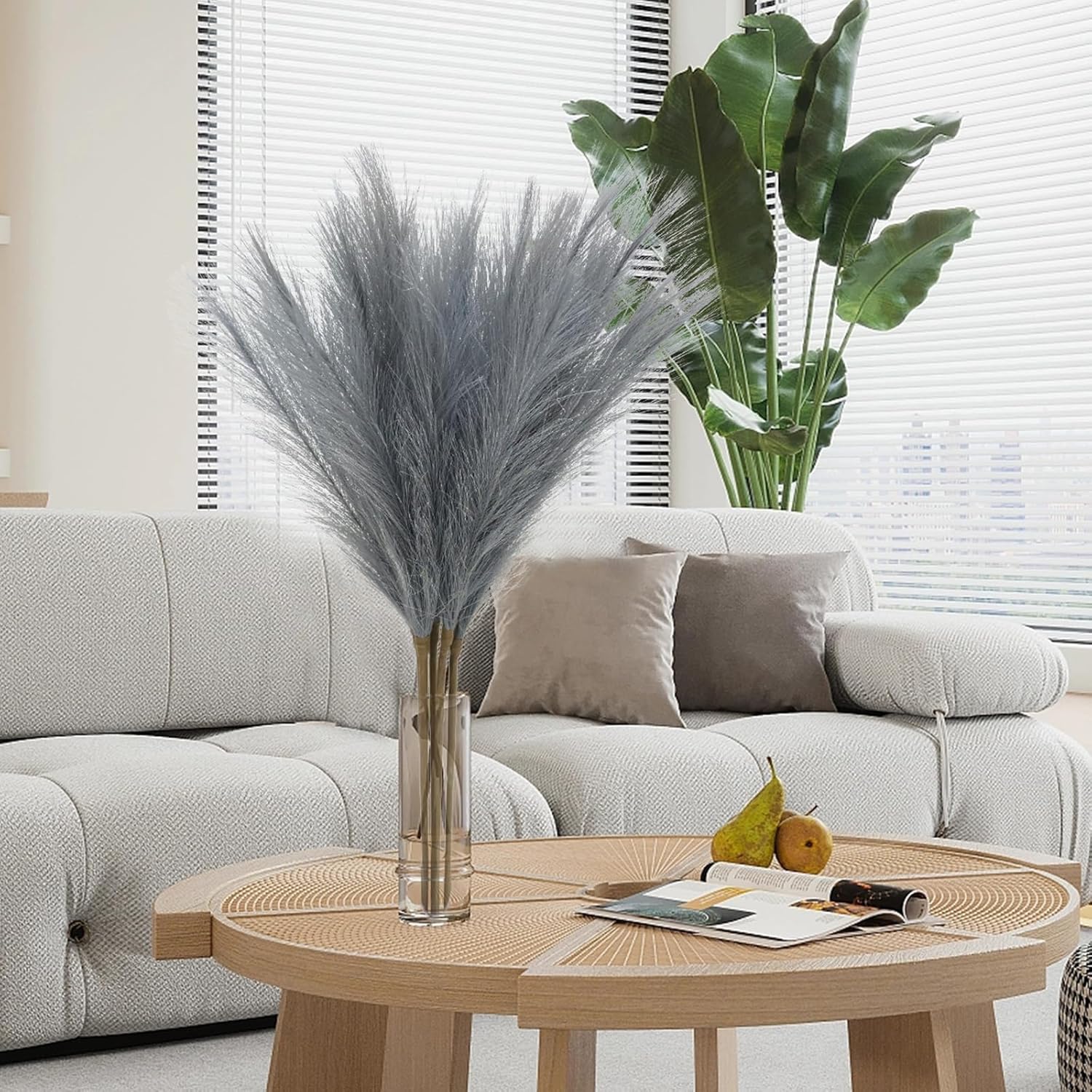 MAKHOT 5pcs Gray Pampas Grass Artificial Decor