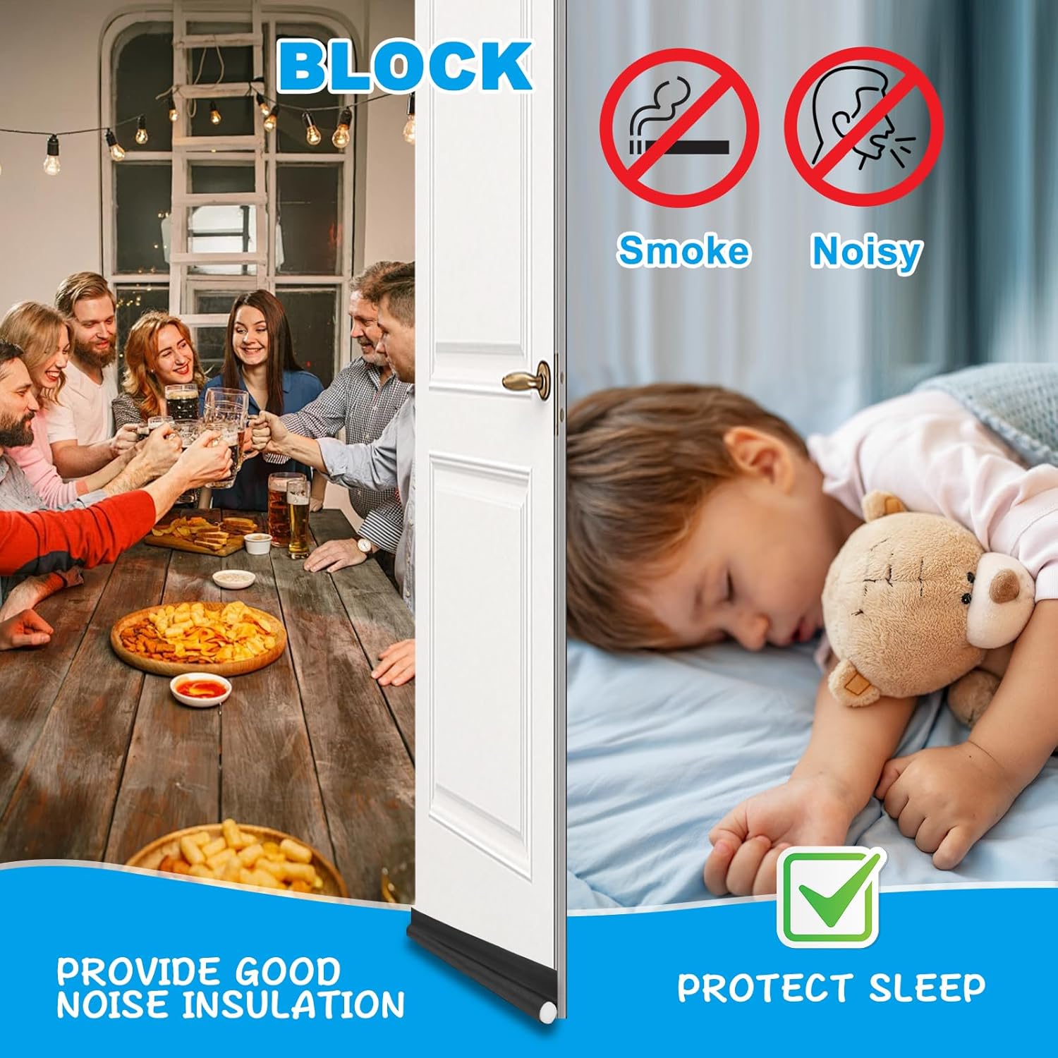 Adjustable Door Draft Stopper 36 Inch Black Single-Sided Noise Blocker