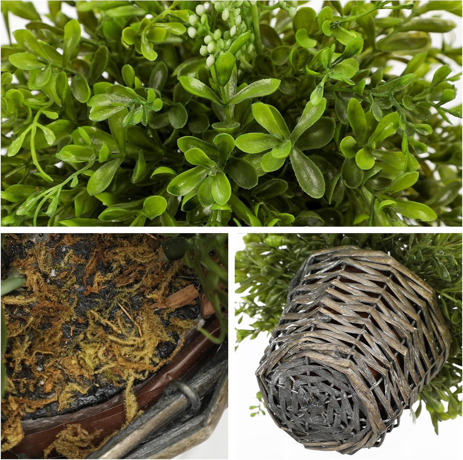 Hollyone Artificial Boxwood Plant in Woven Pot 9 Inch