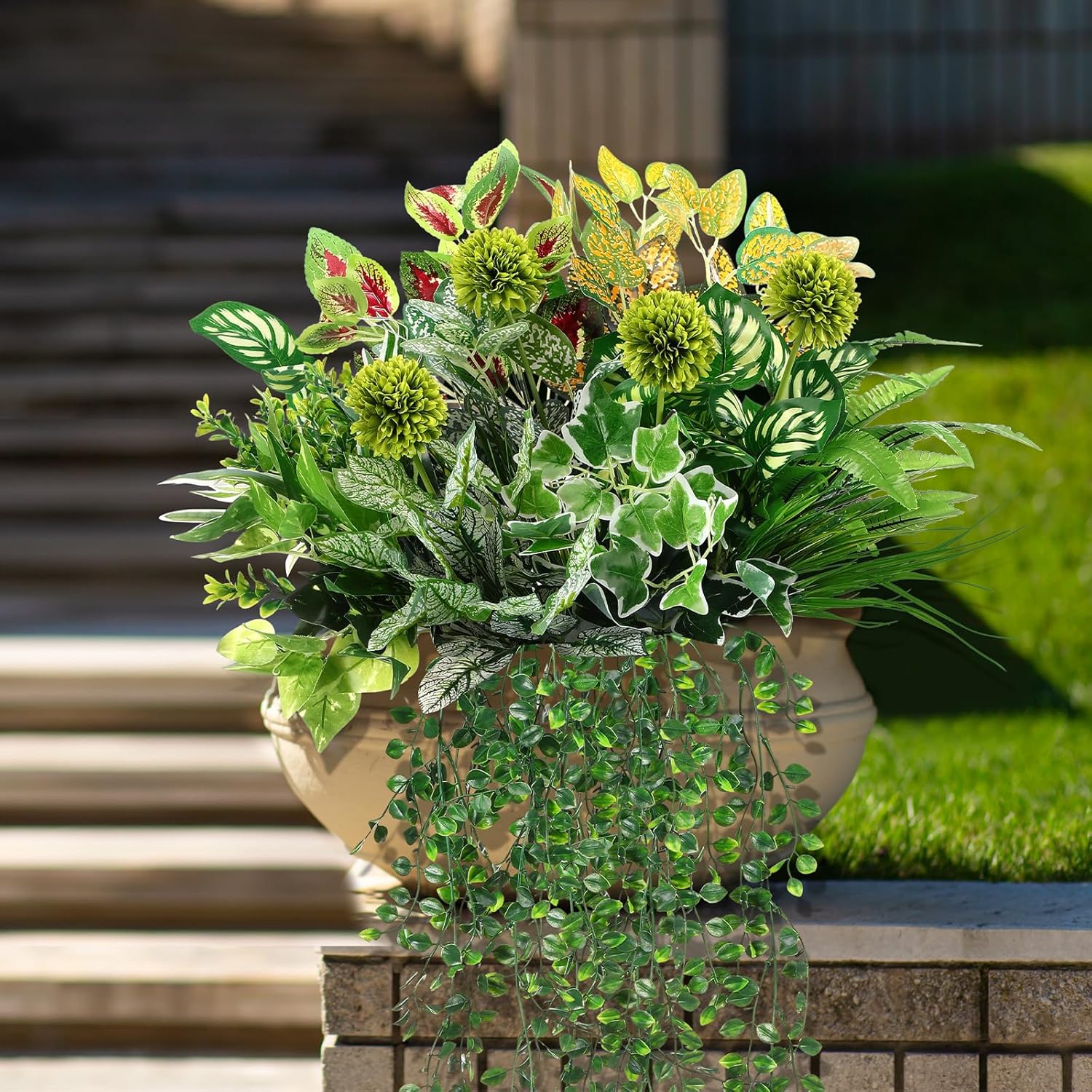 Giegxin 18 Pcs Artificial Plants Set for Outdoor Decor