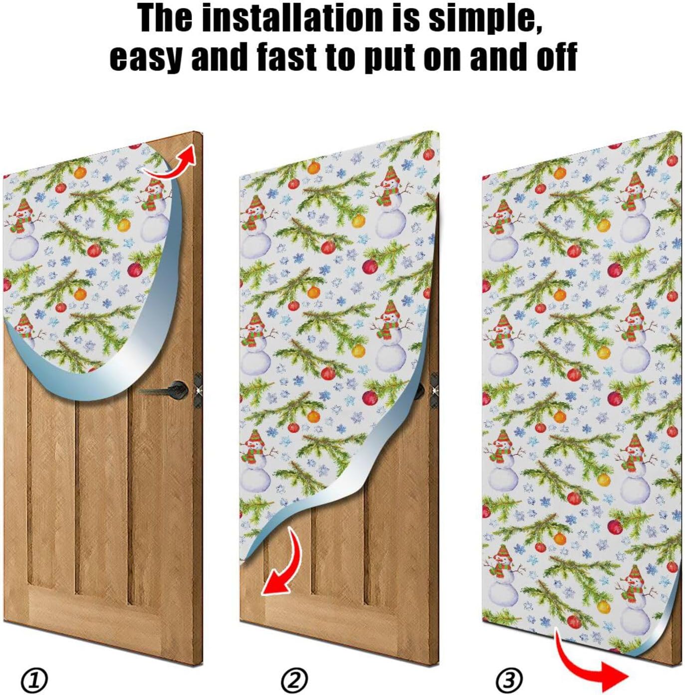 Susiyo Christmas Tree Branch Door Cover with Snowman Design Stretch Fabric 32x79 in