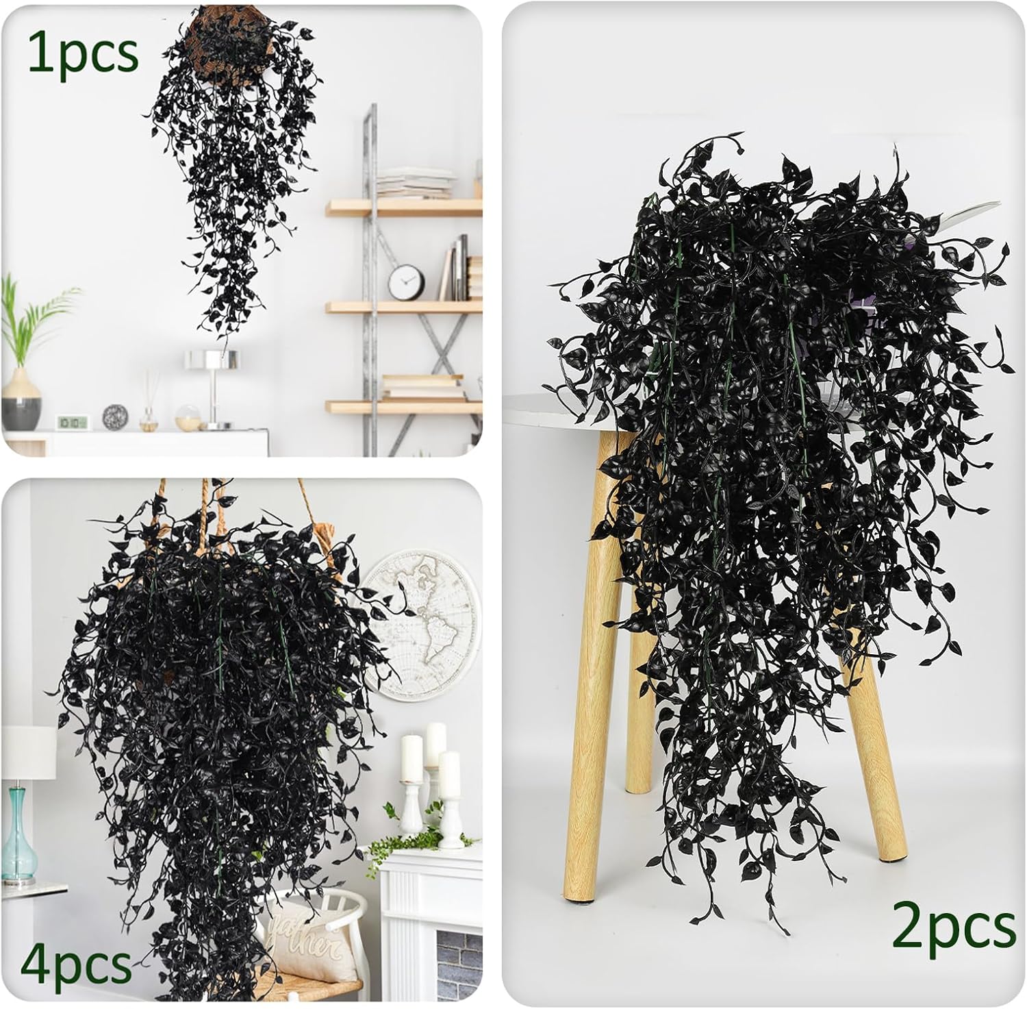 RECUTMS Artificial Hanging Plants with Lights 4Pcs Set