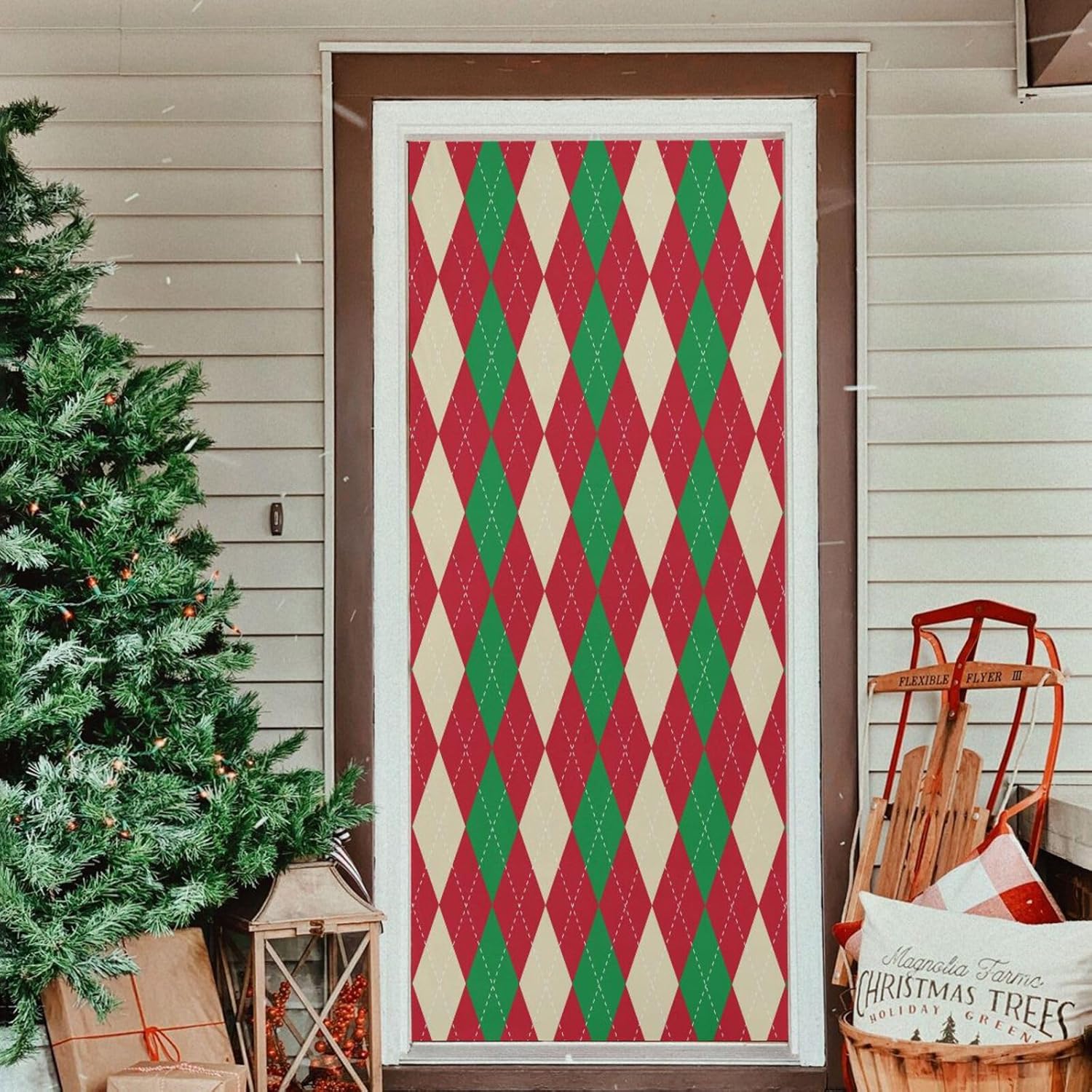 Susiyo Christmas Red Green Plaid Door Cover 32x79 in