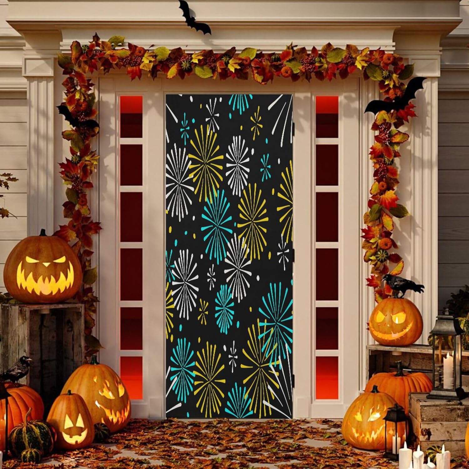 Susiyo Bright Golden Fireworks Halloween Door Cover Stretch Fabric 32x79 in
