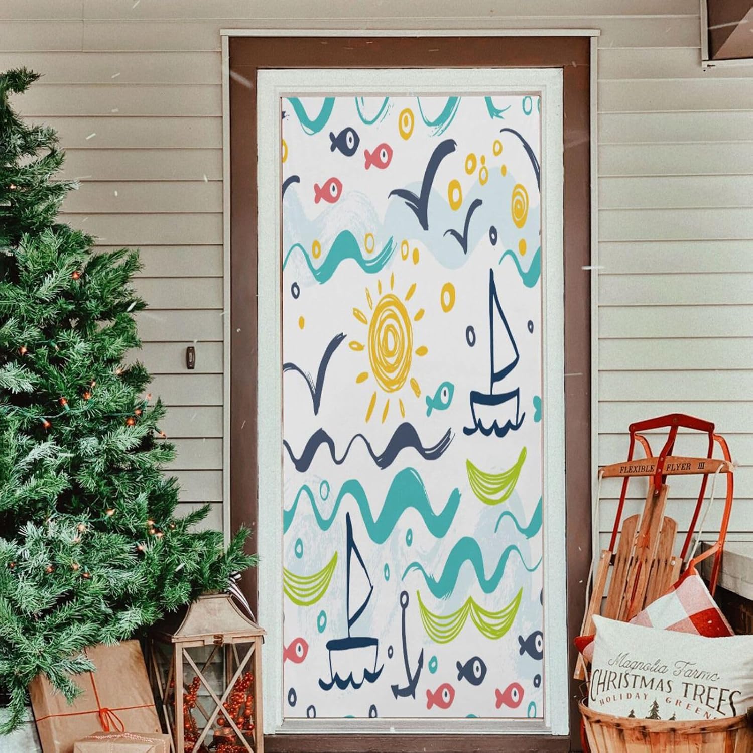 Susiyo Red Fish and Sun Halloween Door Cover