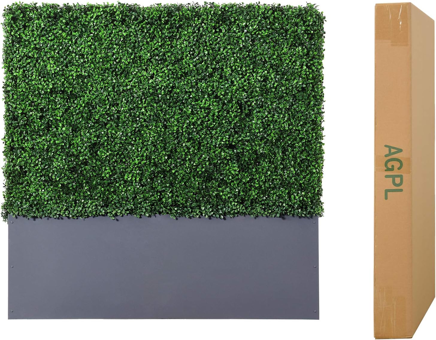 AGPL Artificial Boxwood Hedge Wall with Gray Planter