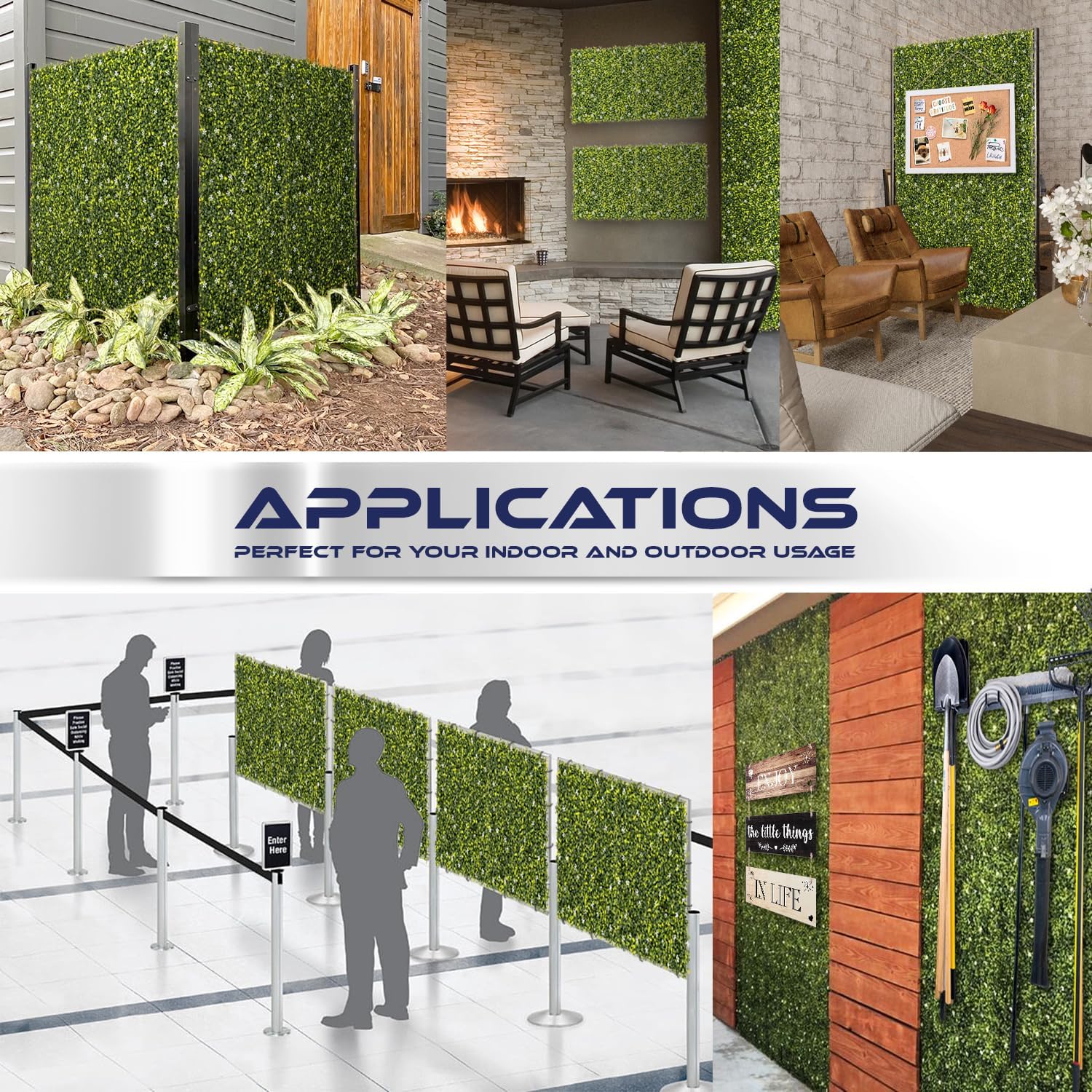 5 Packs 18x18 Artificial Plant Panels with Hard Back Faux Greenery Wall Decor