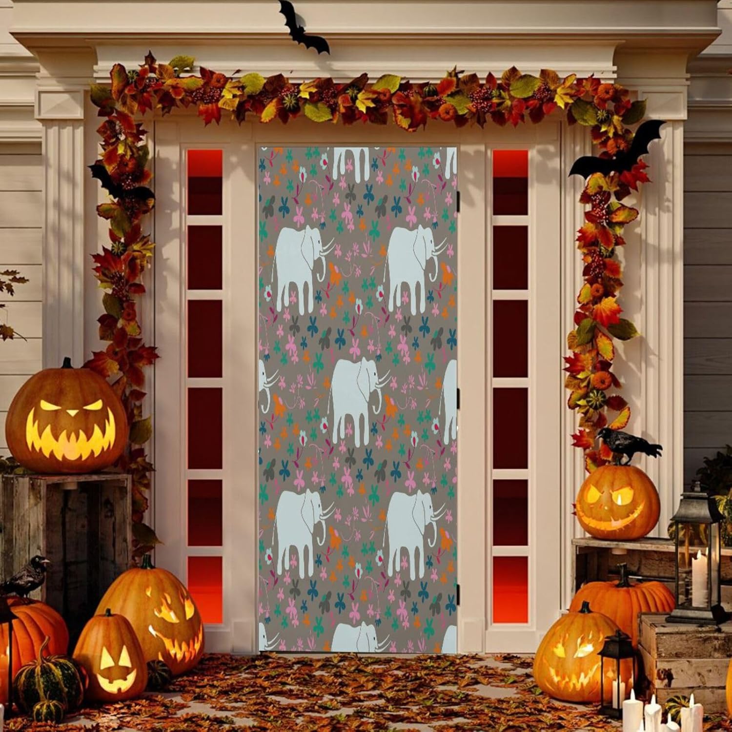 Susiyo Elephants and Flowers Halloween Door Cover