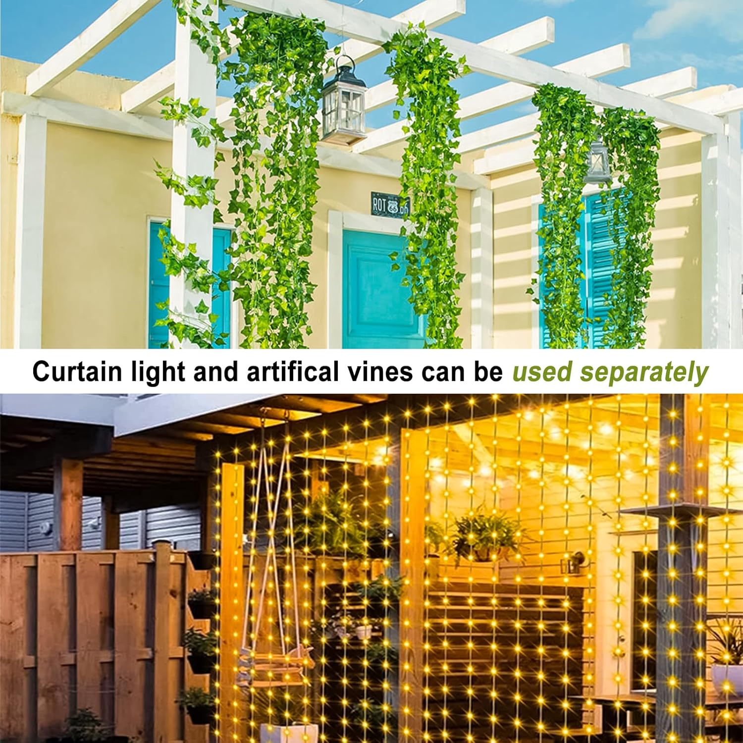 HXWEIYE 12 Pack Artificial Ivy Garland with 200LED String Light