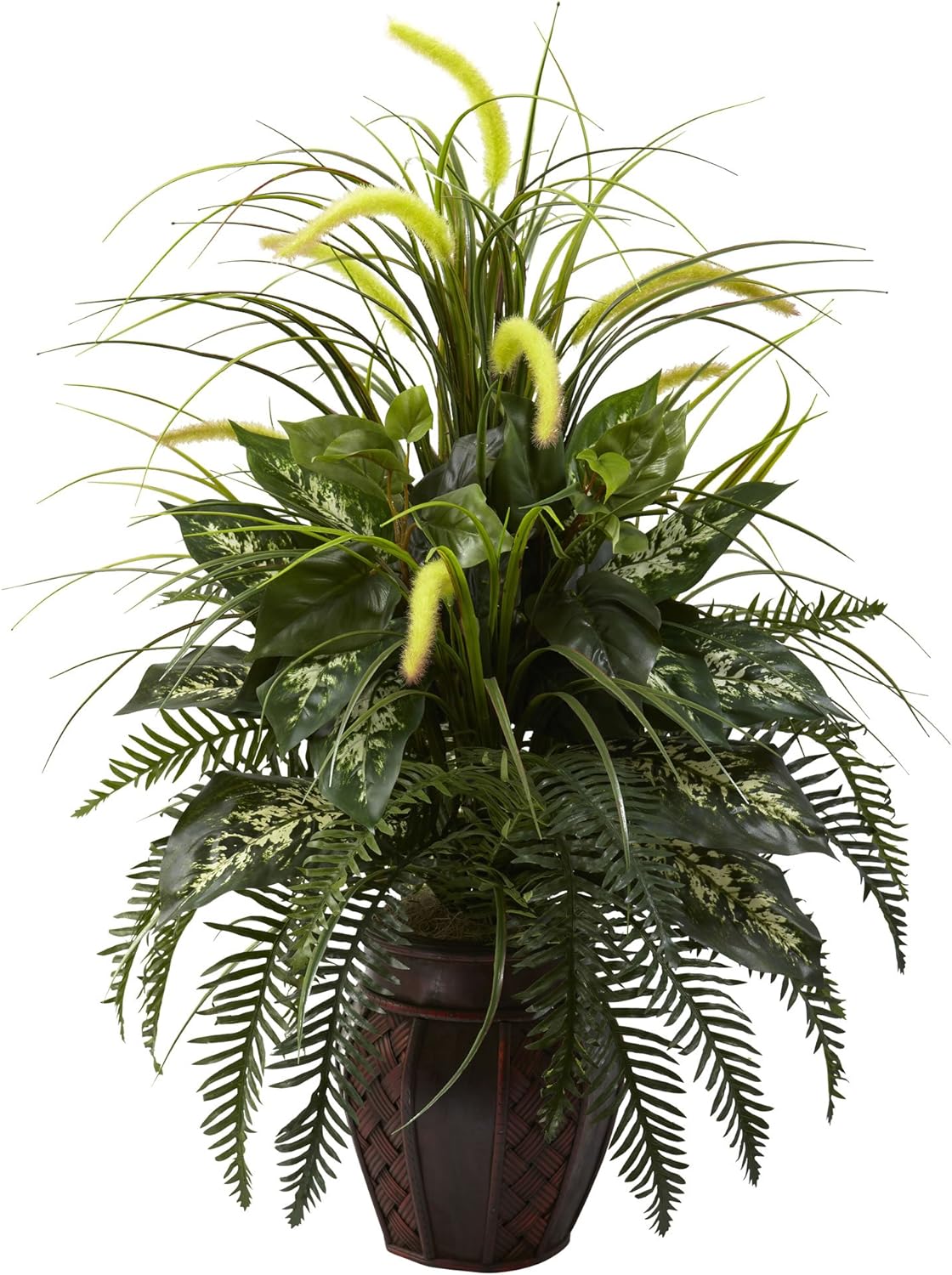 Nearly Natural 3ft Mixed Greens Cattails Artificial Plant with Planter