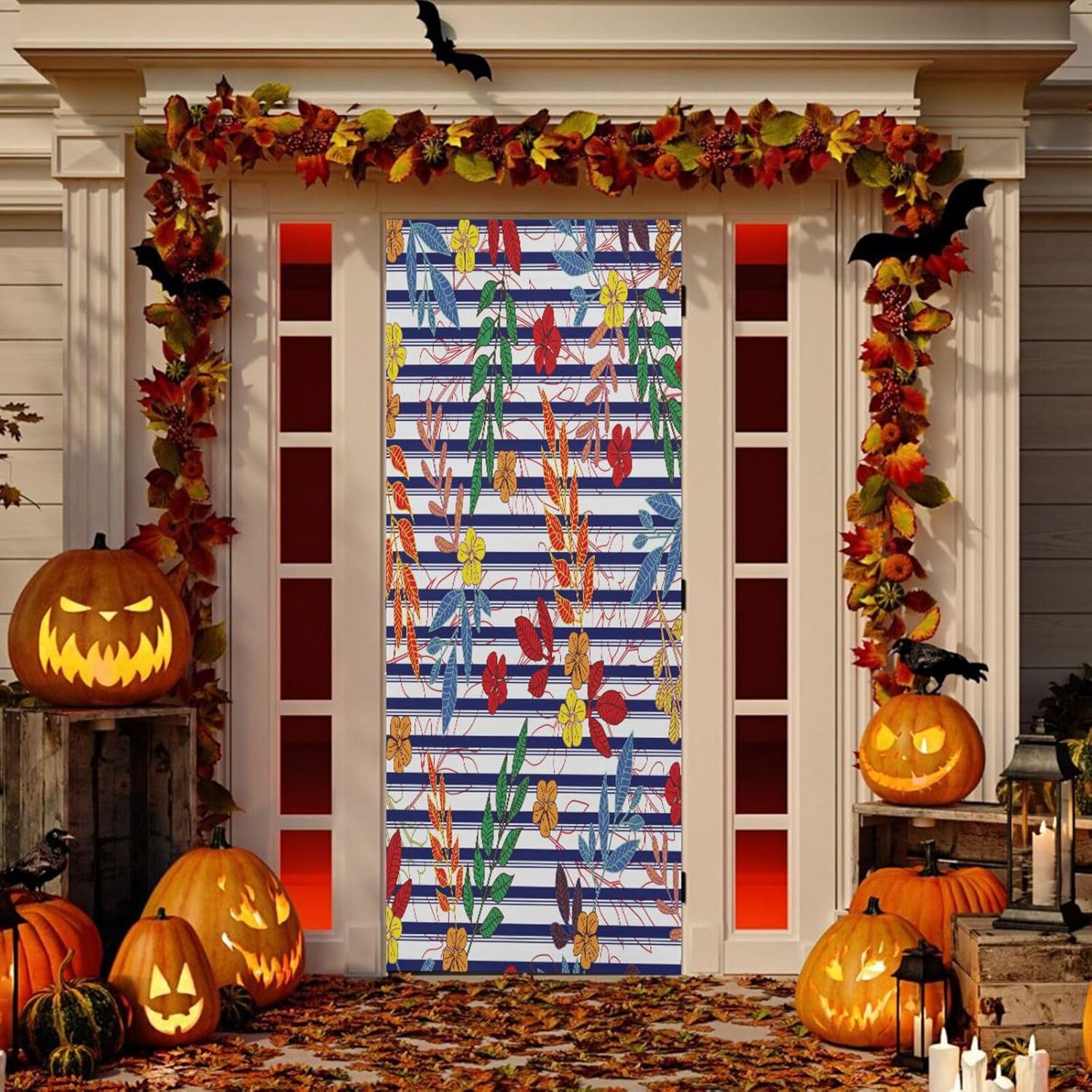Susiyo Flower Halloween Door Cover Stretch Fabric 32x79 in