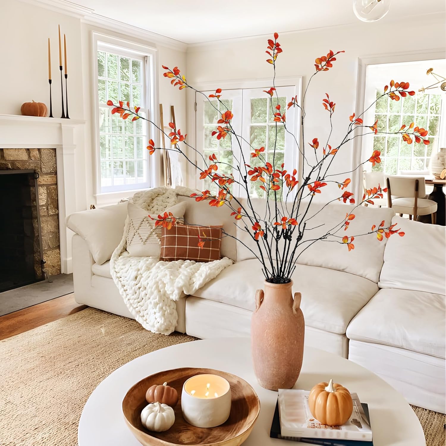 Krissing 6 Pcs Artificial Fall Stems 37 Inch Tall Greenery for Vase Decor