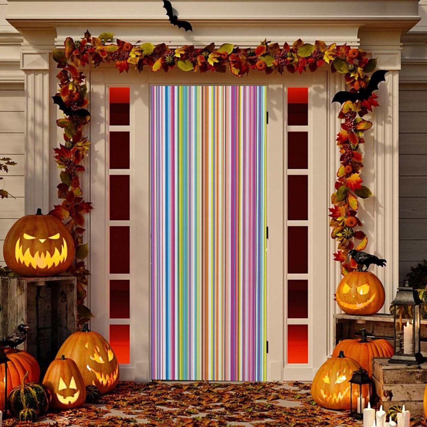 Susiyo Abstract Colorful Striped Halloween Door Cover