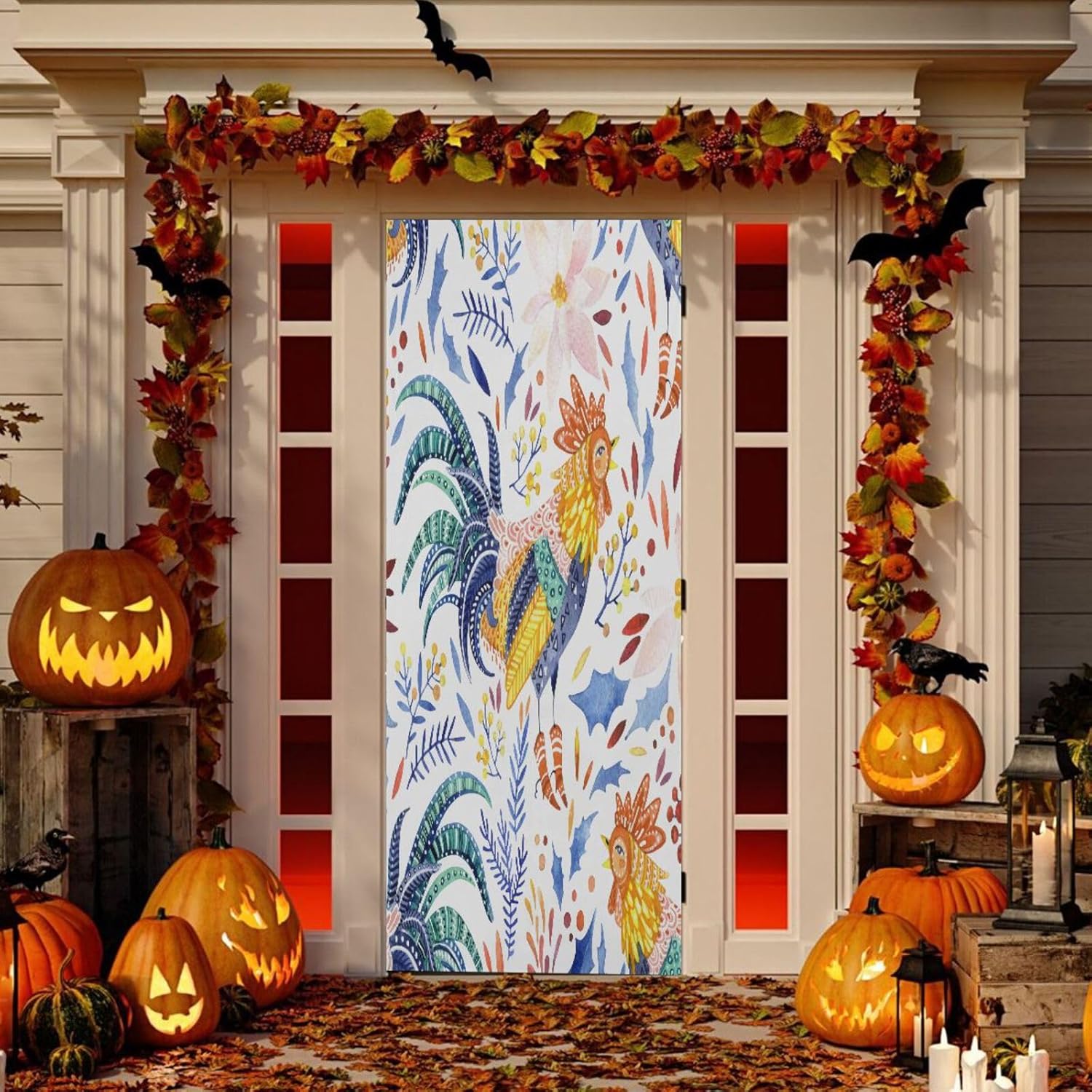 Susiyo Gold Ornate Rooster Halloween Door Cover