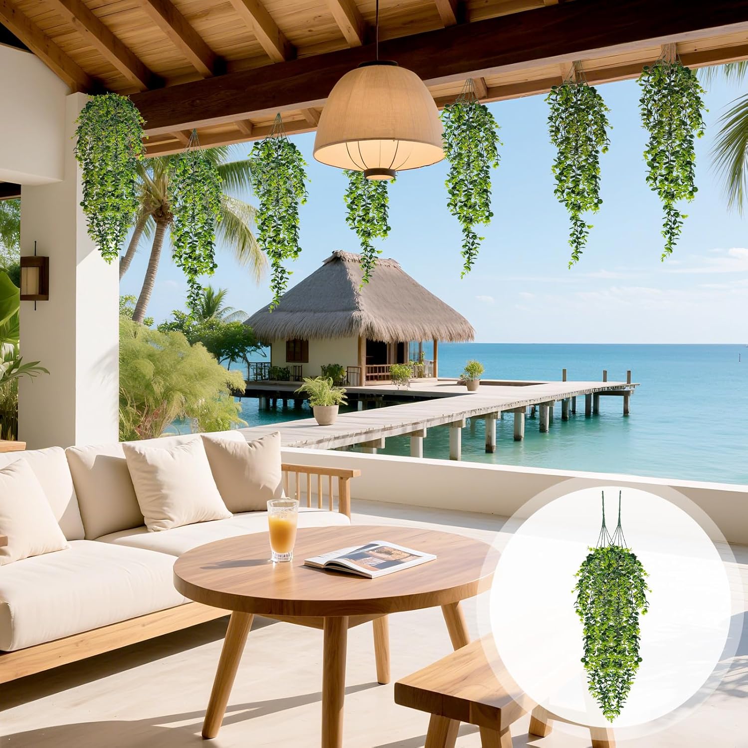 8pcs Artificial Eucalyptus Hanging Plants UV Resistant Decor
