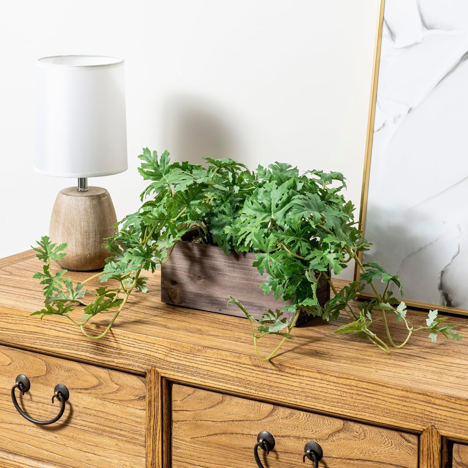 MyGift Artificial Plant with Solid Wood Planter