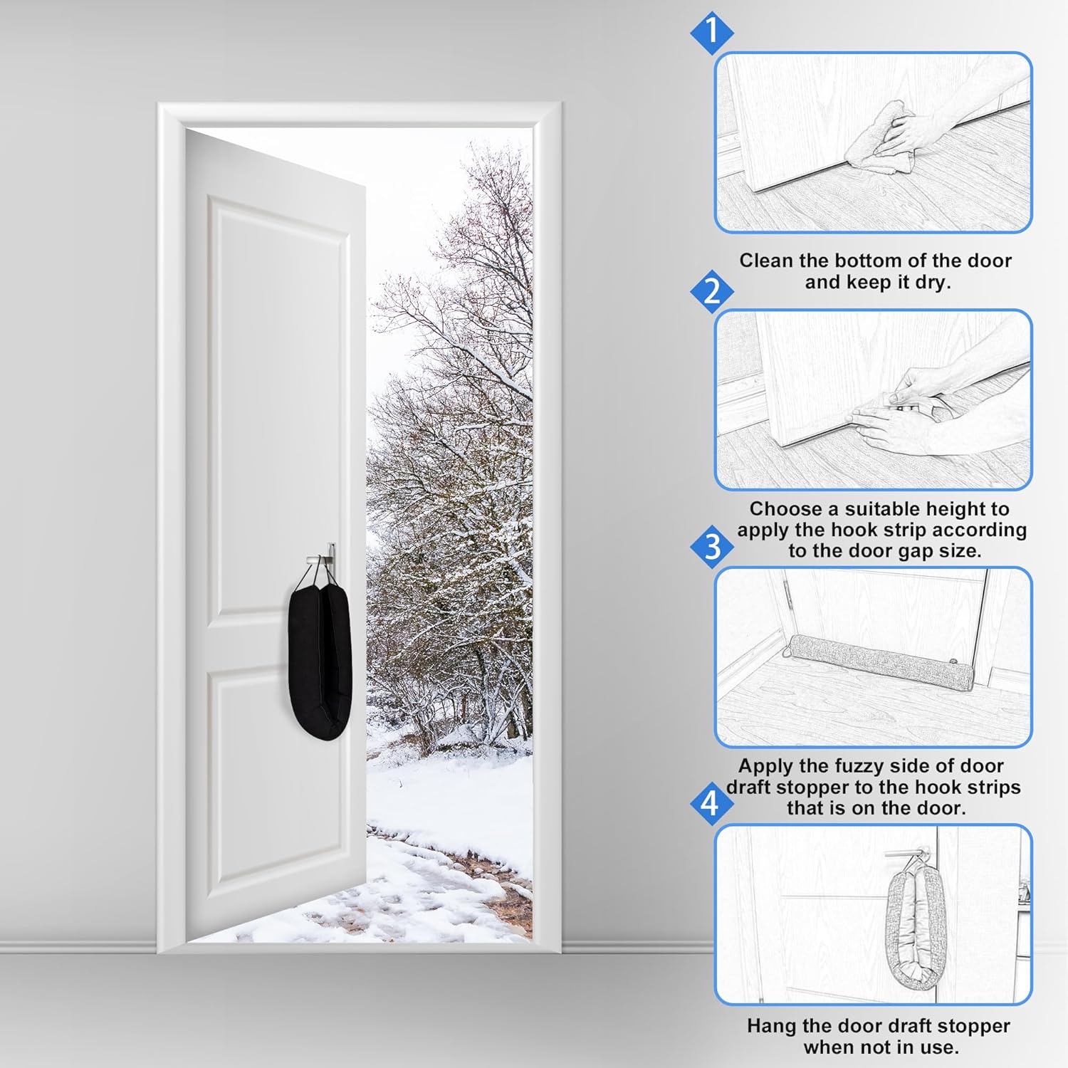 NABOWAN 30 Inch Weighted Draft Stopper - Triangular Door Blocker with Hook Loops for Easy Install