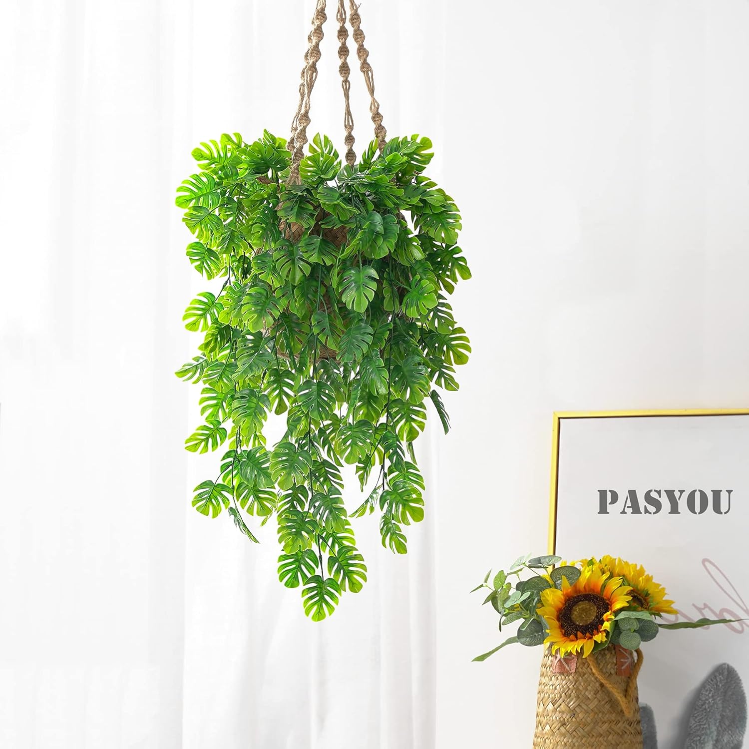 PASYOU Artificial Hanging Plants Fake Monstera Vines for Home Decor