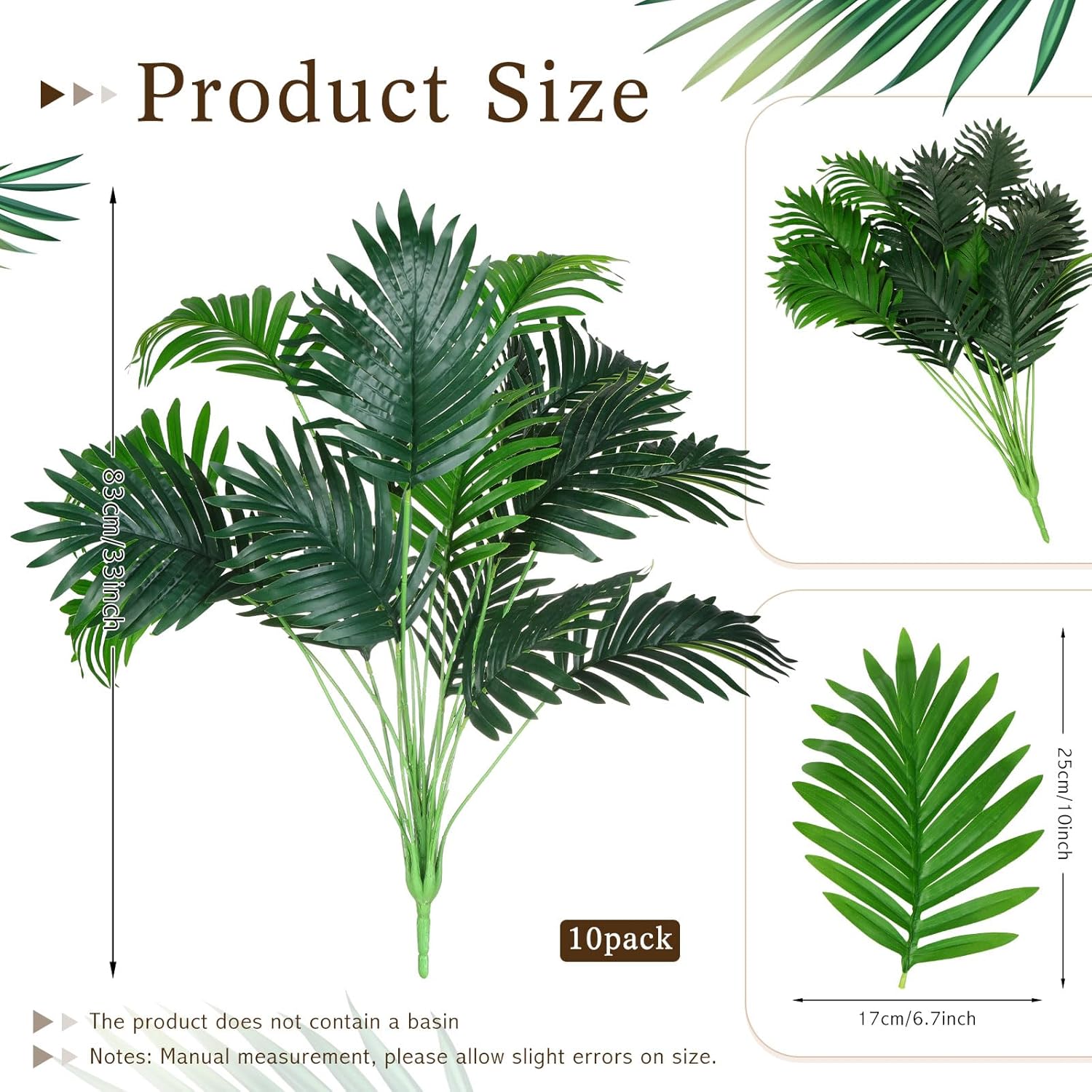 Tigeen 10 Pcs Artificial Palm Leaves Tree 33 Inch Tall
