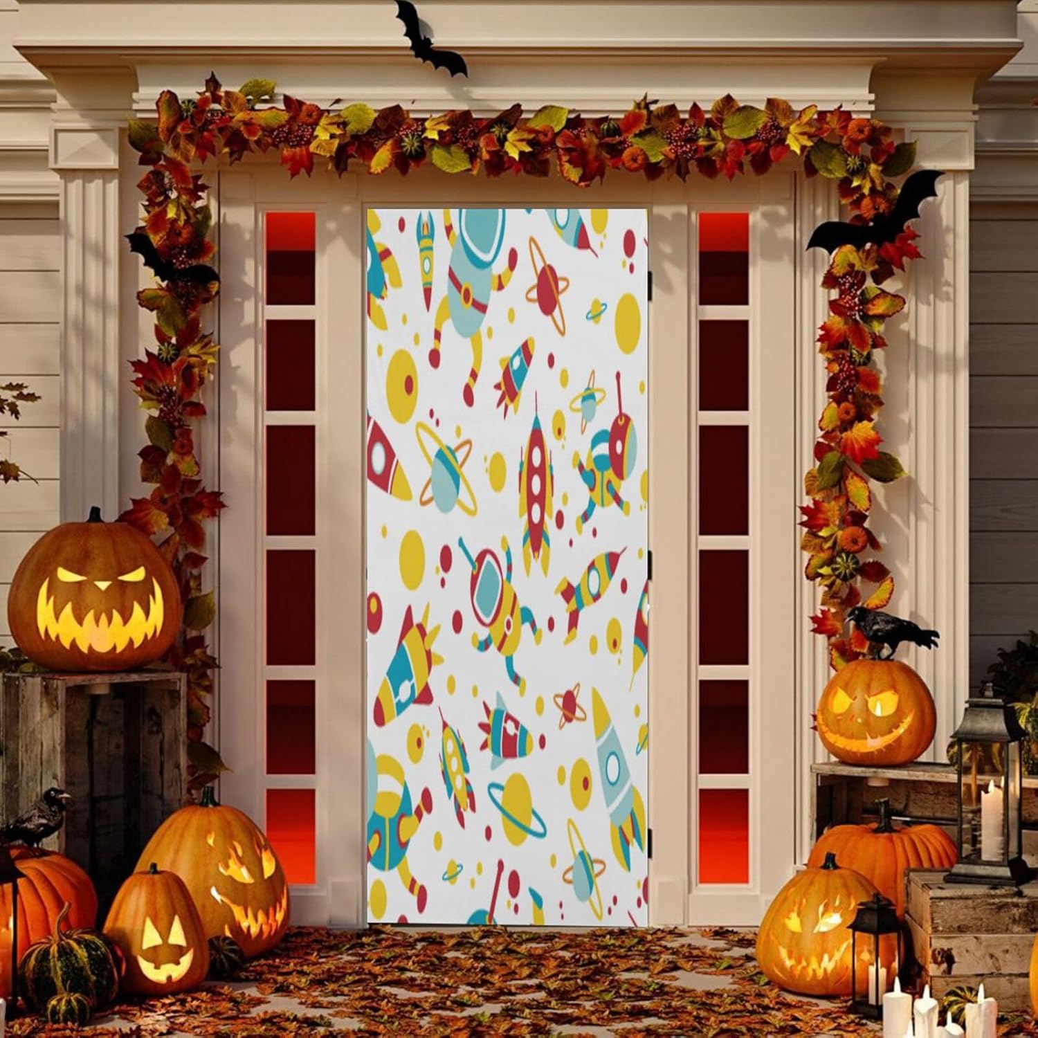 Susiyo Cartoon Spaceship Halloween Door Cover Stretch Fabric 32x79 in