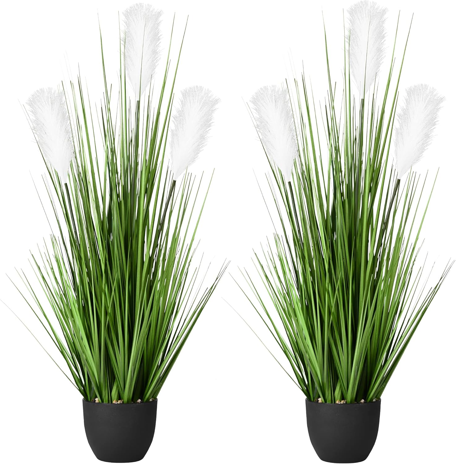 2 Pack 34 Inch Artificial Pampas Grass Plants with Reed Flowers for Home Decorations