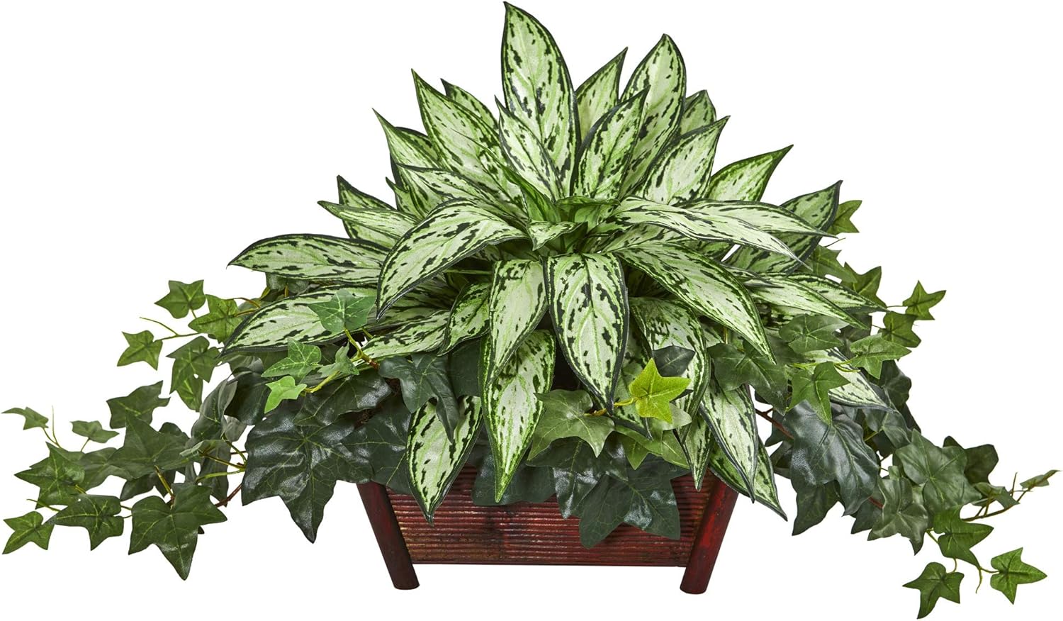 Nearly Natural Silver Queen and Ivy Artificial Plant in Decorative Planter