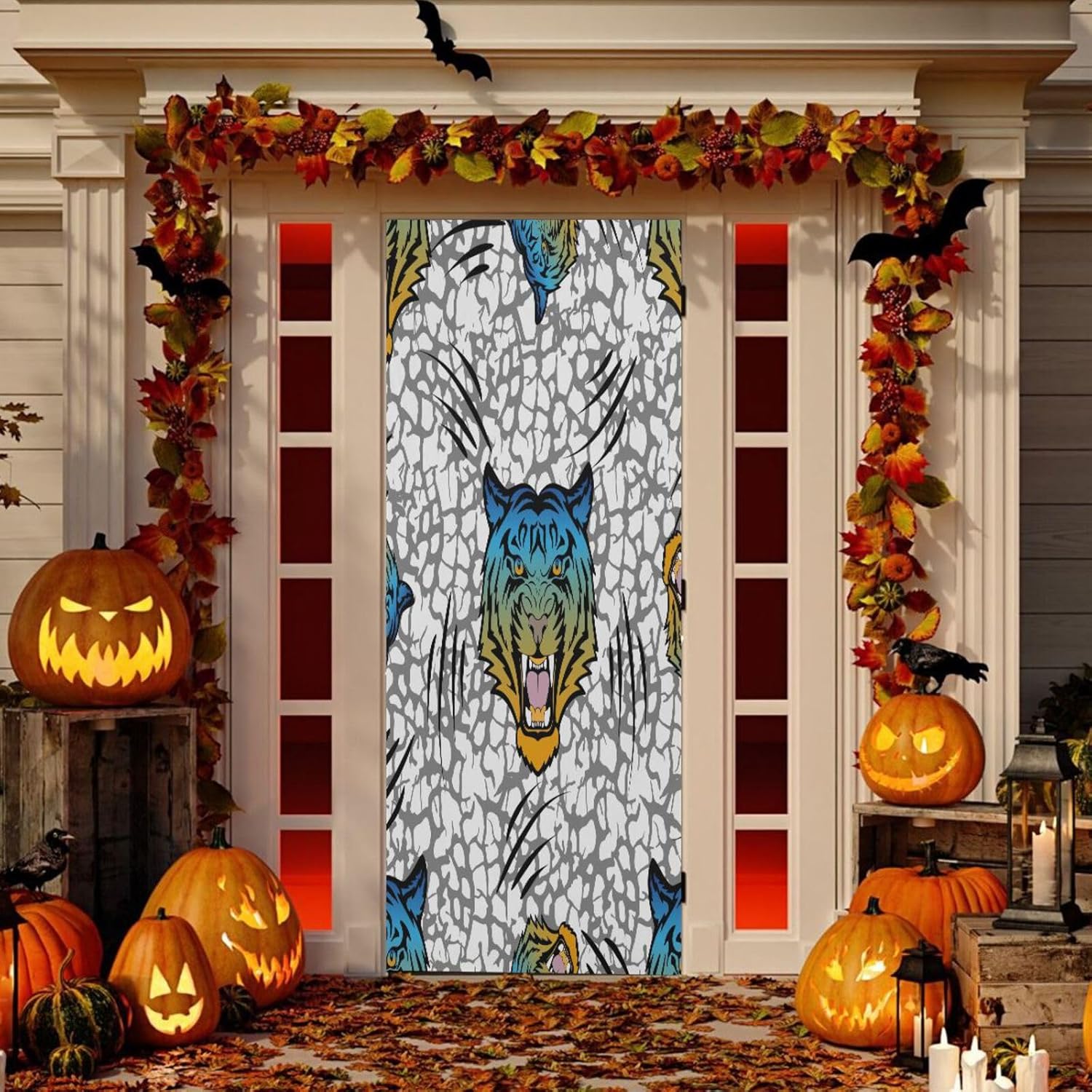 Susiyo Blue Head Tiger Halloween Door Cover Stretch Fabric Decoration