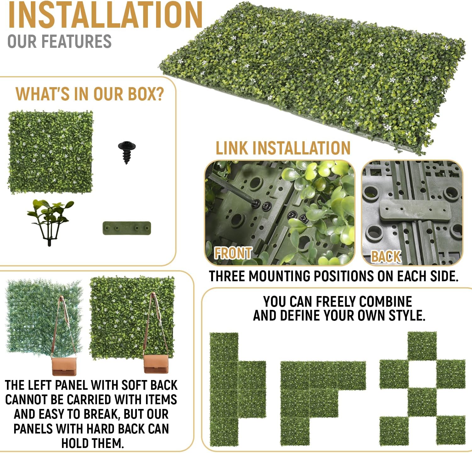 18x18 Artificial Plant Panels for Home Office Garden Decor