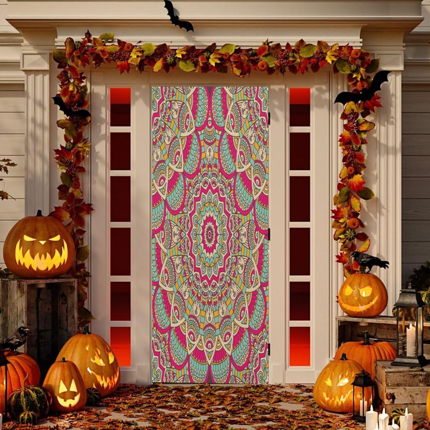 Susiyo Red Vintage Halloween Door Cover Stretch Fabric Door Decor for Home Parties and Holidays