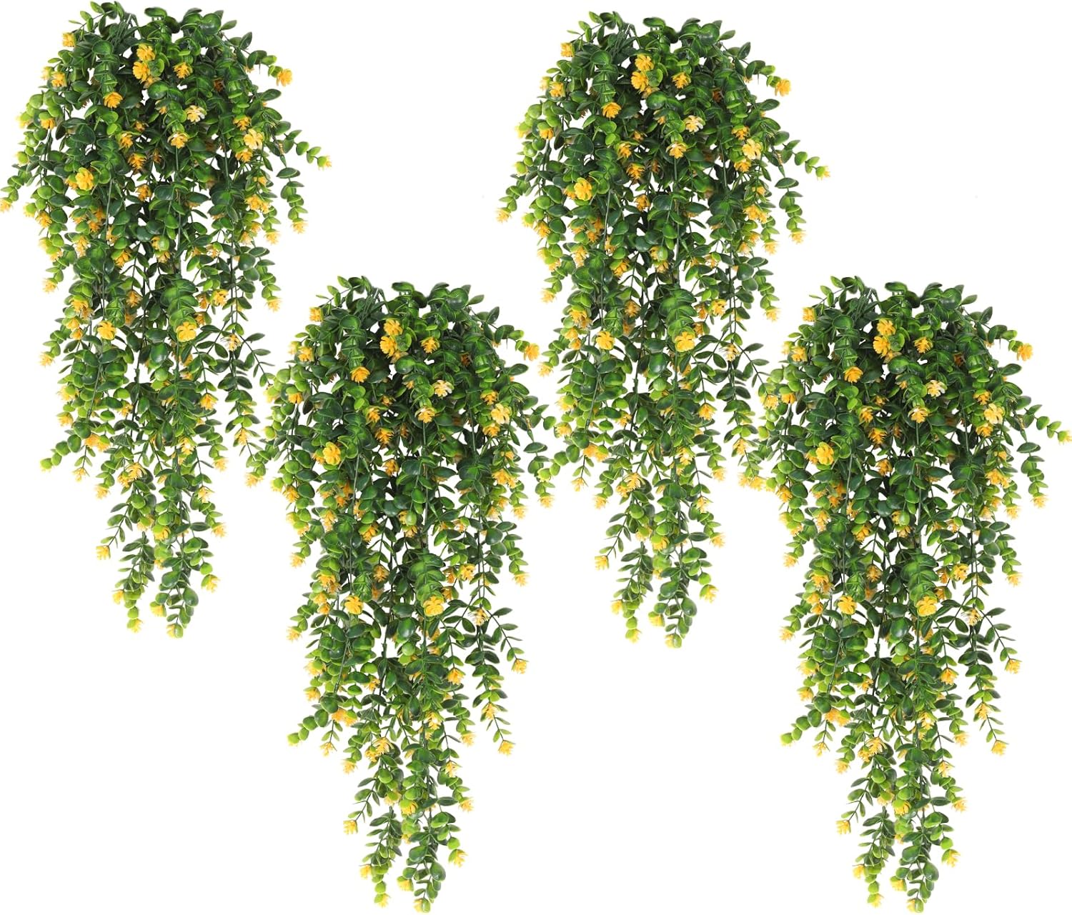 RECUTMS 4 Pack Hanging Eucalyptus Artificial Ivy Faux Plants UV Resistant Greenery for Outdoor Indoor Decor Yellow