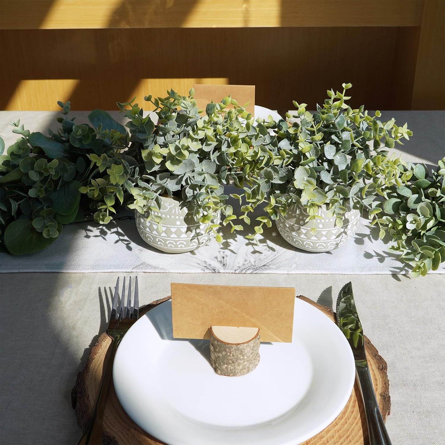 Winlyn 2 Pack Faux Eucalyptus Plants in Gray Ceramic Pots