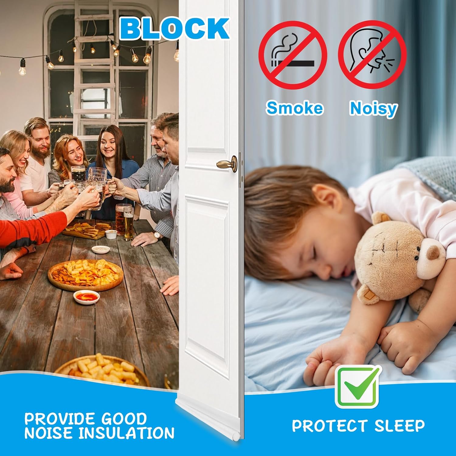 Adjustable Door Draft Stopper 36 Inch White Noise Blocker and Bottom Seal Strip