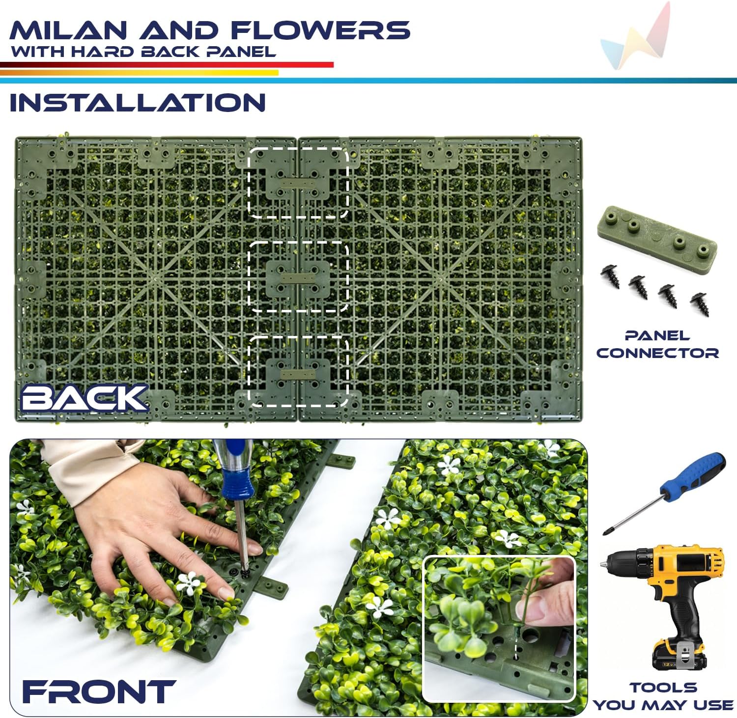 5 Packs 18x18 Artificial Plant Panels with Hard Back Faux Greenery Wall Decor