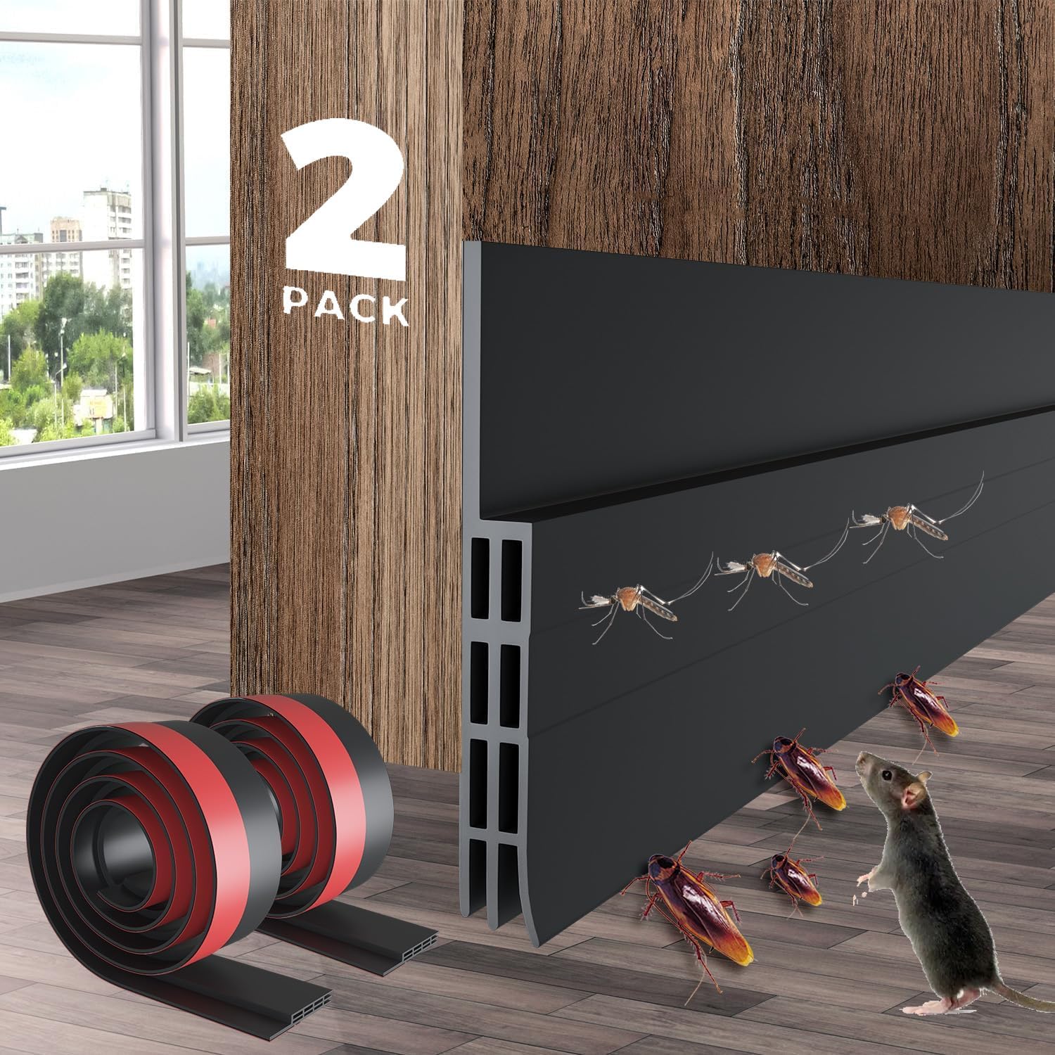 Dinglian 2 Pc Door Draft Stopper Black 2x39 Inches