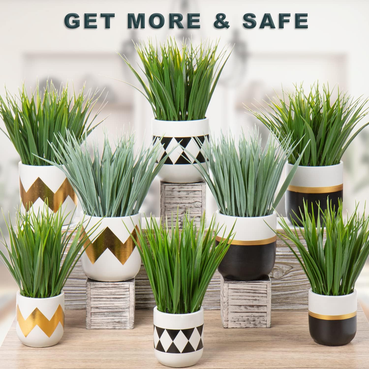 Hollyone Artificial Plants Indoor Decor Fake Grass Potted Plants