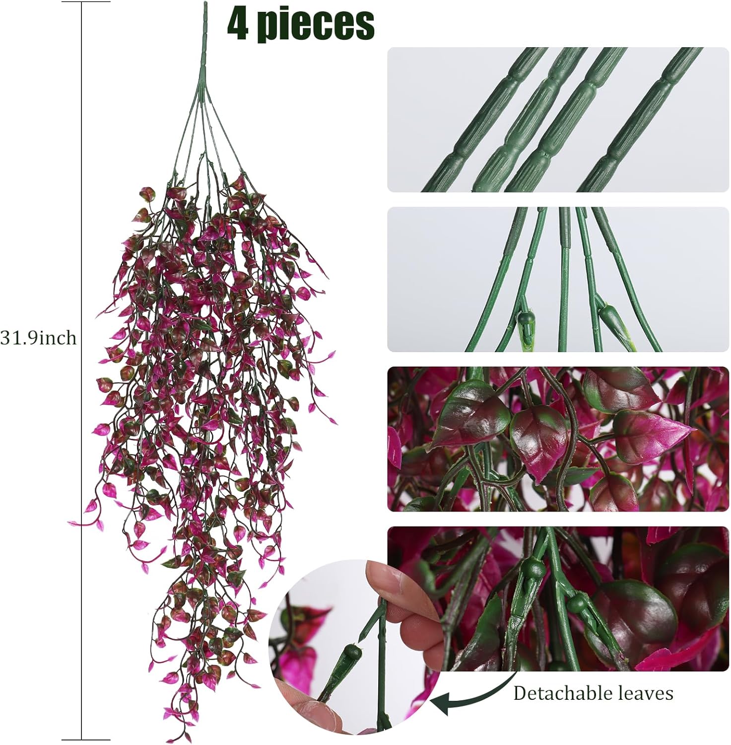 Artificial Hanging Plants 4pcs 33 Inch Faux Ivy Vine UV Resistant Purple Red