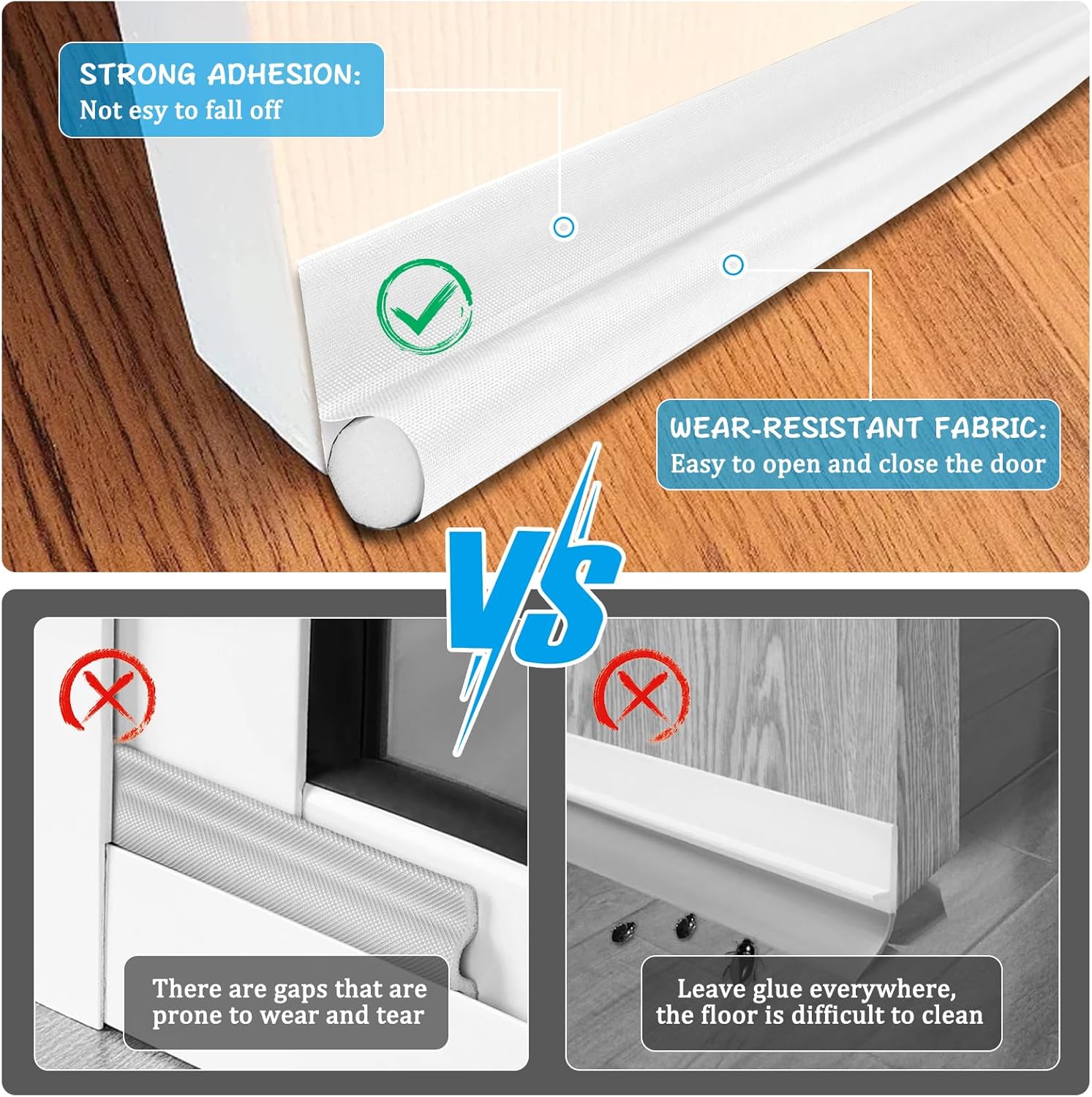 Adjustable Door Draft Stopper 36 Inch White Noise Blocker and Bottom Seal Strip