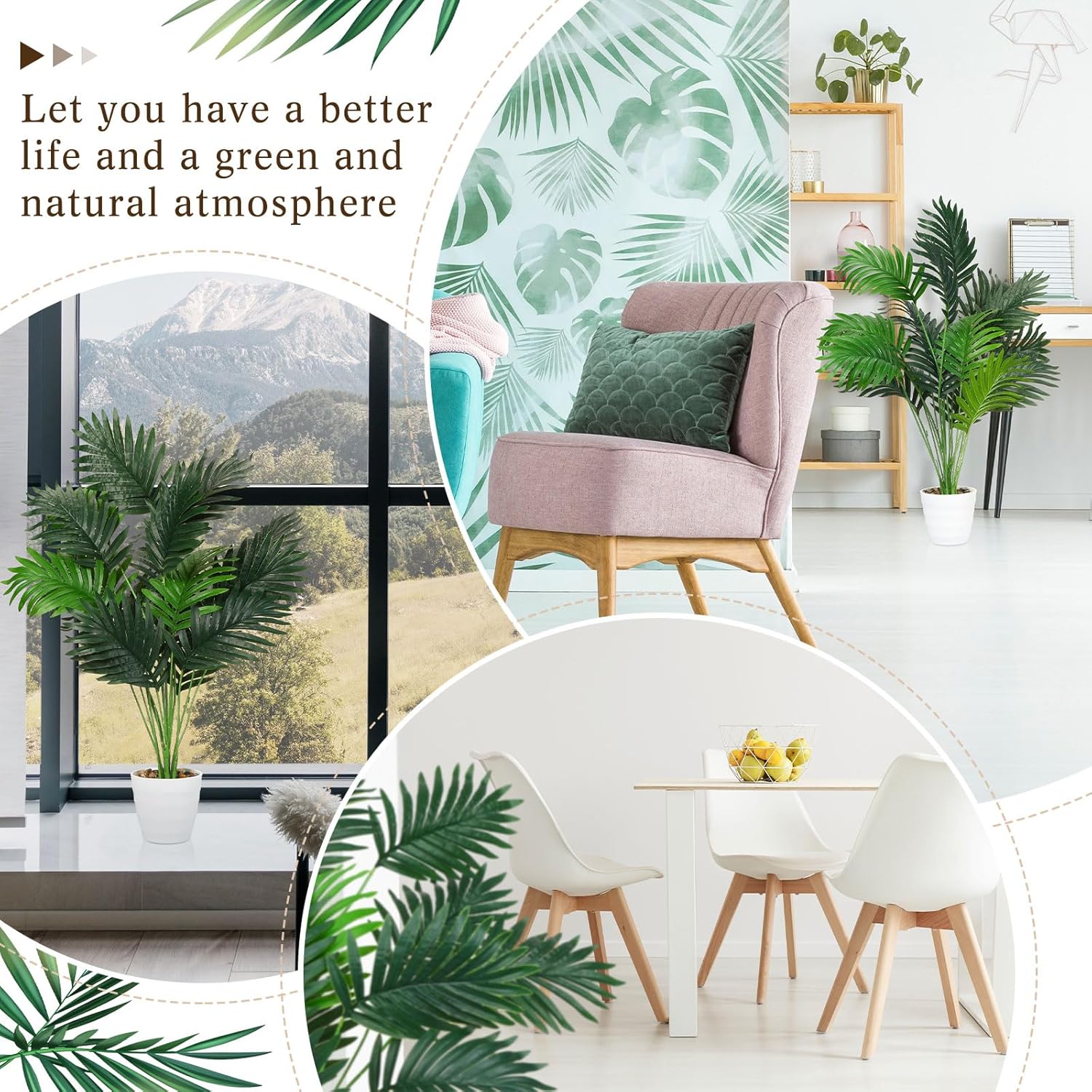 Tigeen 10 Pcs Artificial Palm Leaves Tree 33 Inch Tall