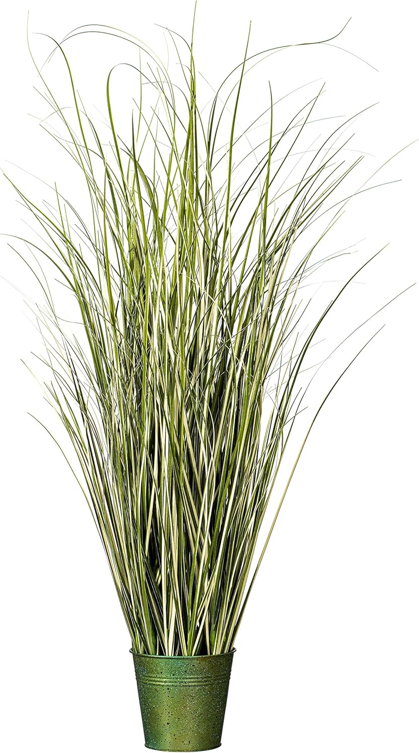 Vickerman 37 Inch Artificial Variegated Green Grass with Iron Pot