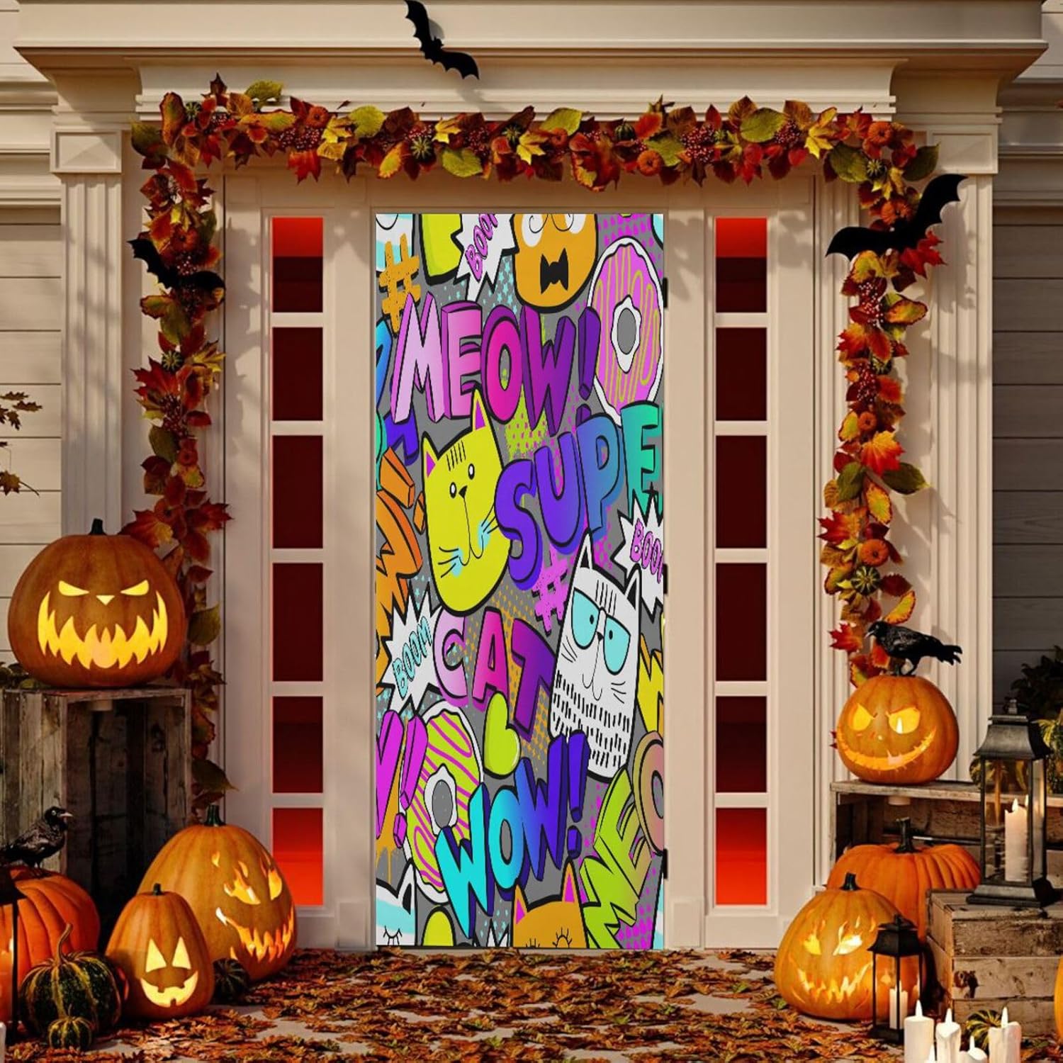 Susiyo Cat Head Halloween Door Cover 32x79 In