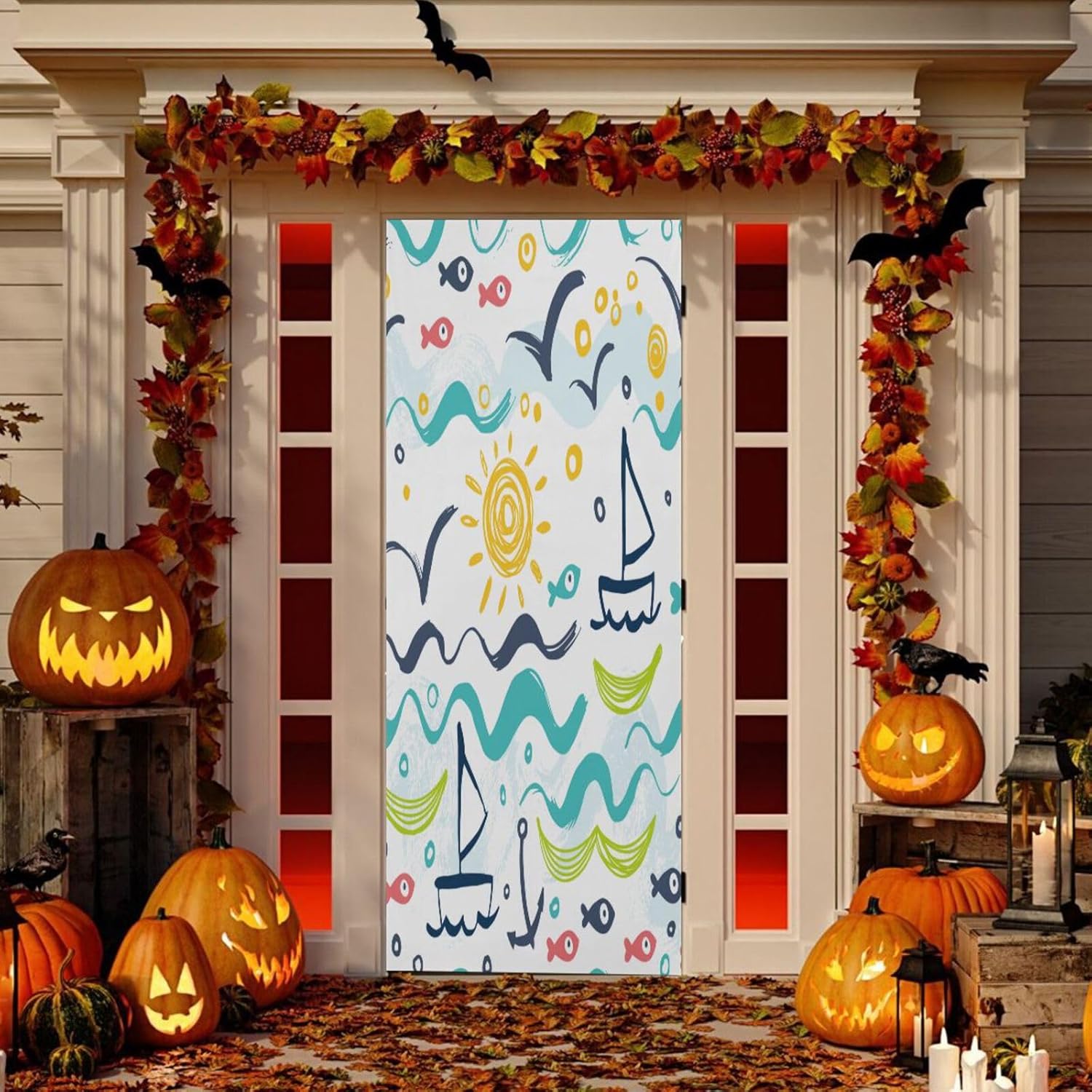 Susiyo Red Fish and Sun Halloween Door Cover