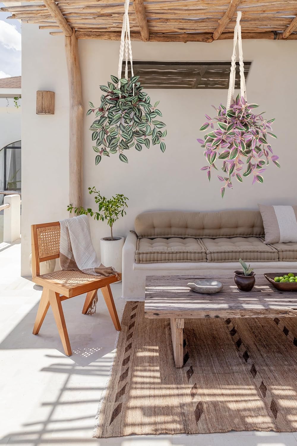 Fake Hanging Plants with Pot 17 Inch Pink Artificial Peperomia Vine Wall Decor