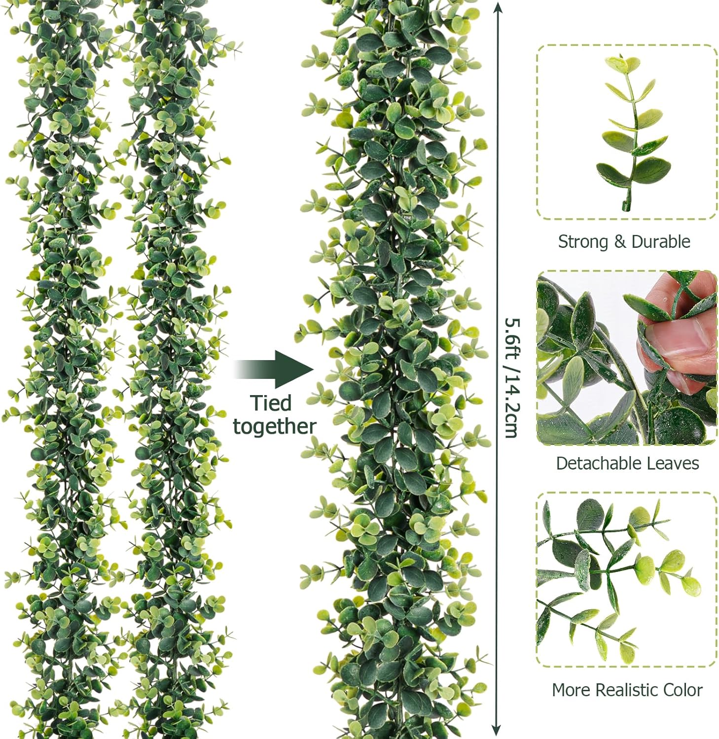 Uqueeten Vines Faux Eucalyptus Garland 59 FT 2 Pack for Wedding Backdrop and Wall Decor