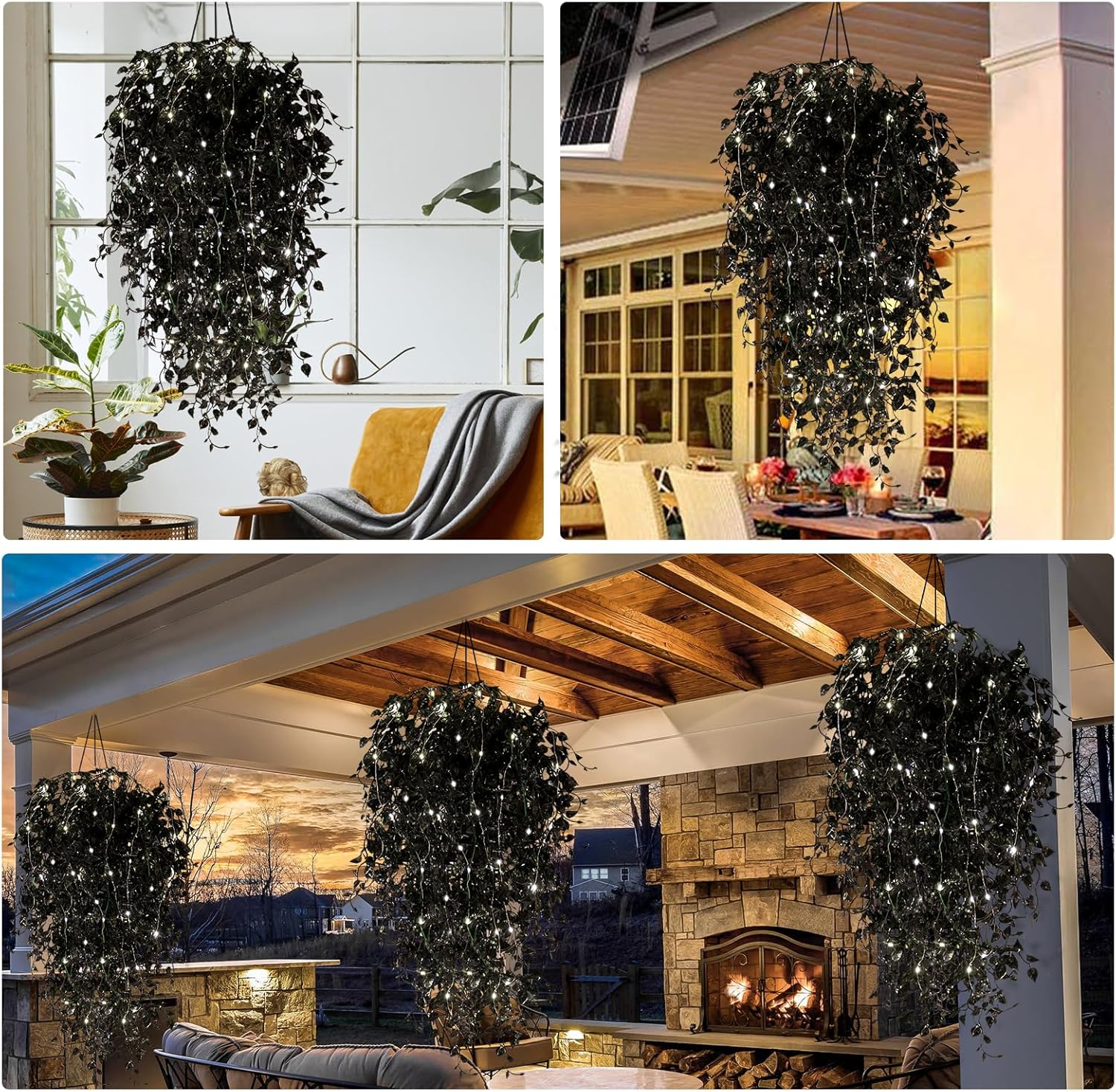 RECUTMS Artificial Hanging Plants with Lights 4Pcs Set