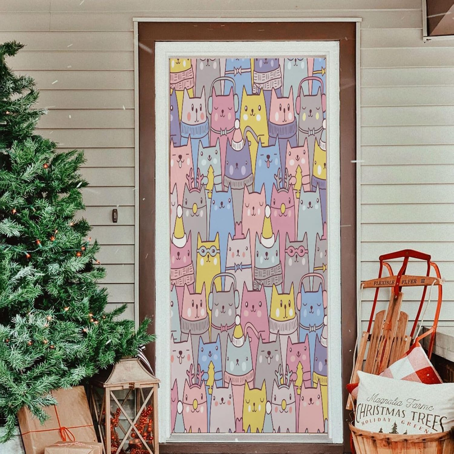 Susiyo Christmas Door Cover with Elastic Bands