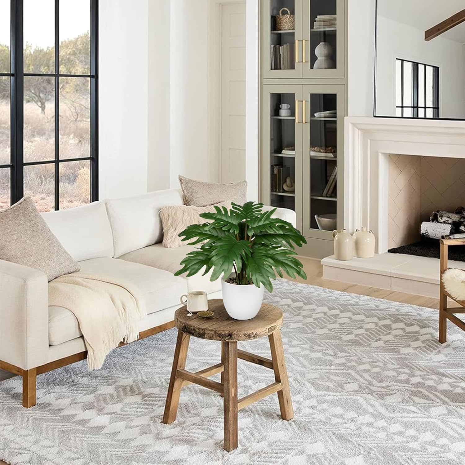 Hollyone Faux Monstera Artificial Plant in White Pot for Indoor Outdoor Decor