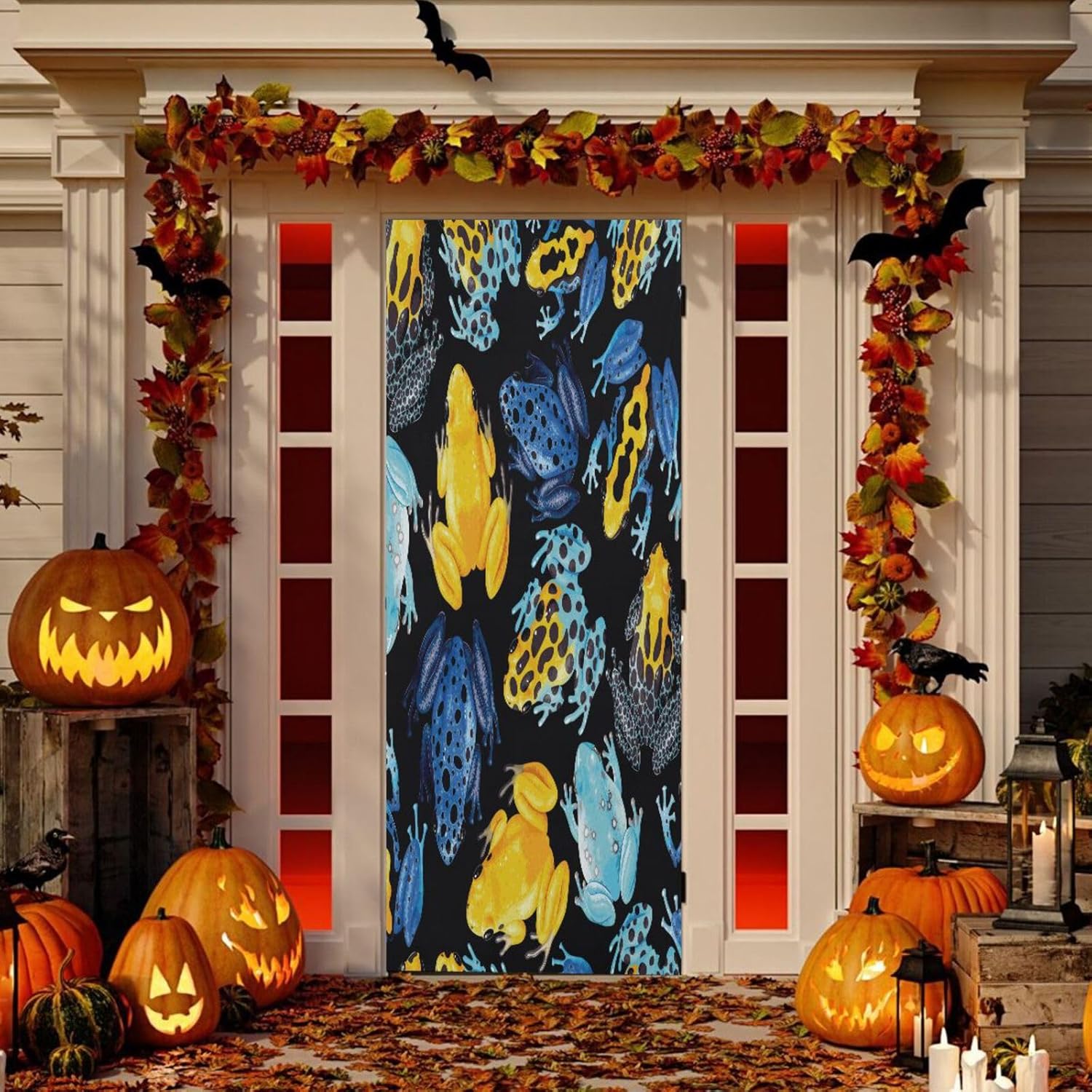 Vivid Tropical Frogs Halloween Door Cover 32x79 in