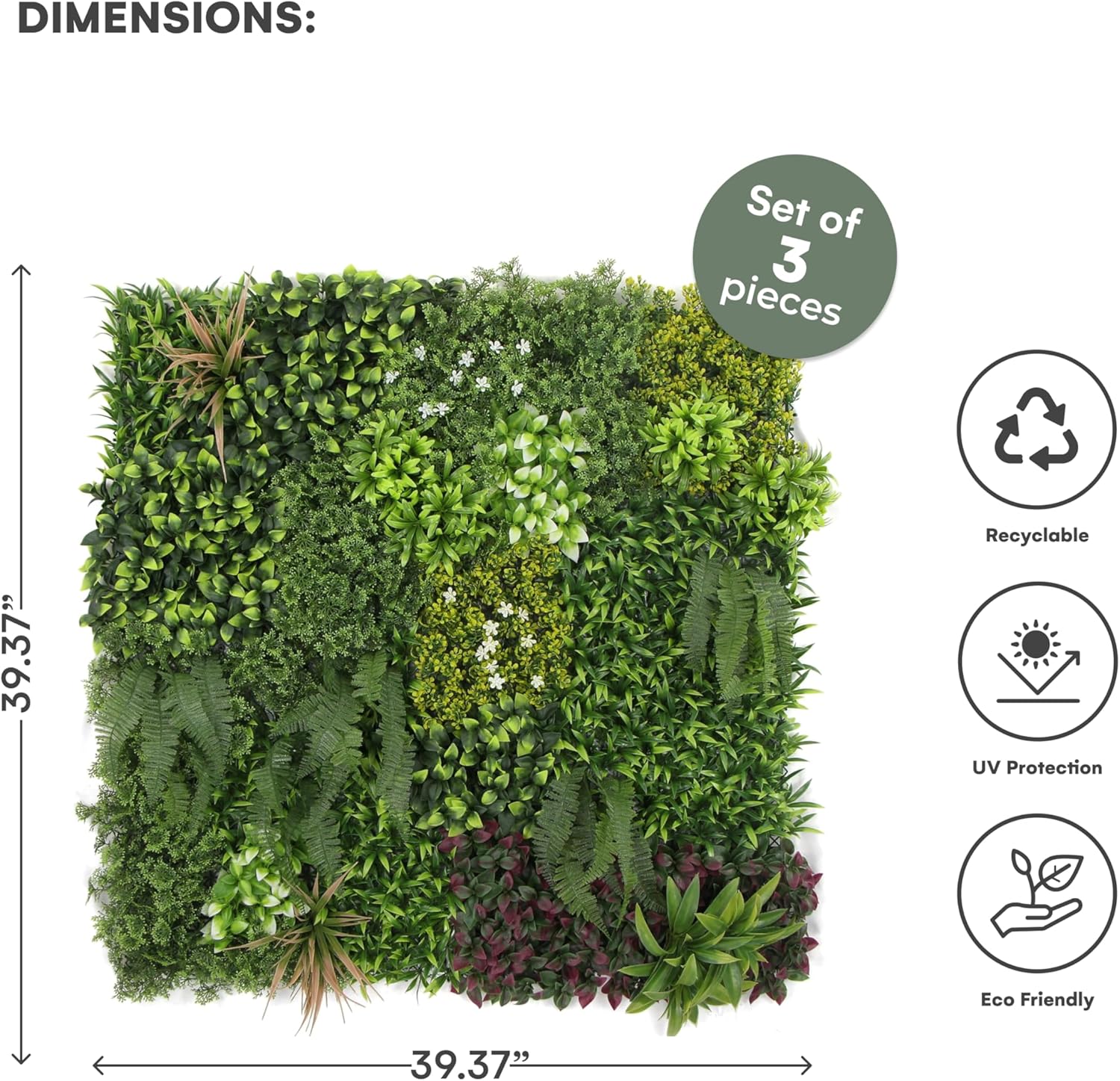Flybold Greenery Wall Backdrop - 40x40x4 Inches Faux Boxwood Panels Pack of 3